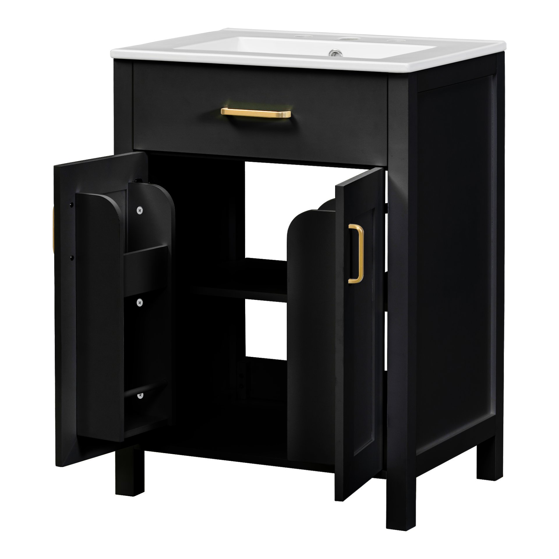 Bathroom Vanity Combo With Ceramic Sink, Luxurious Space-Saving Vanity, 2 Soft Close Doors - Black - Image 18