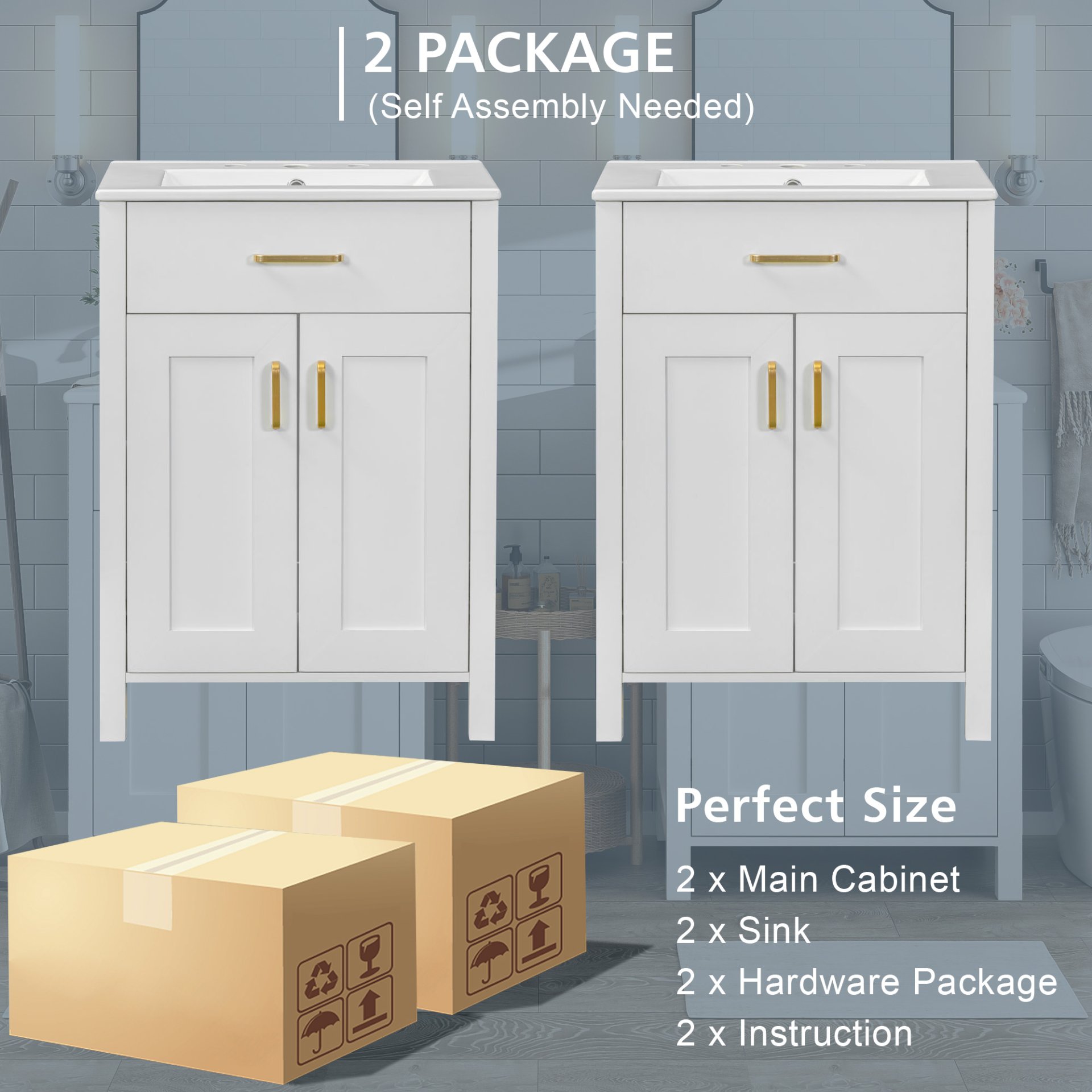 Bathroom Vanity With Sink, Soft Close Doors, Flip Drawer, U Shaped Shelves - White - Image 10