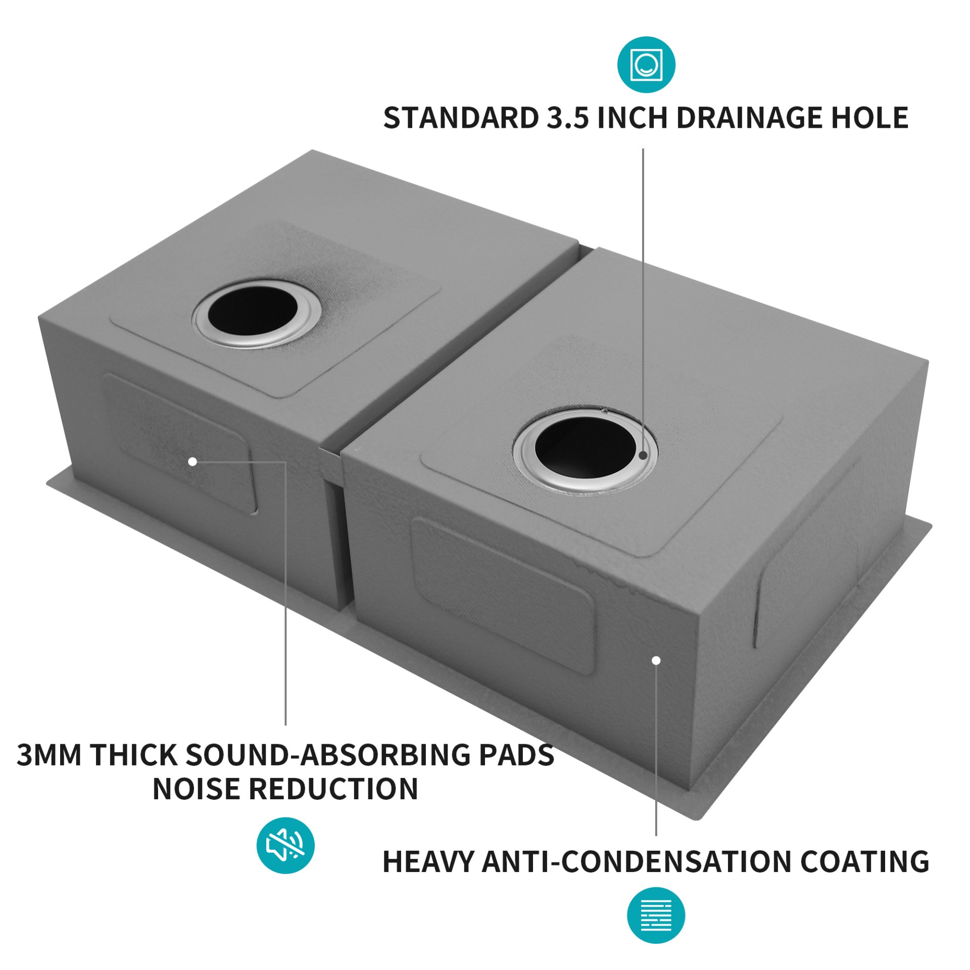 16 Gauge Undermount Double Bowl Kitchen Sink With 9" Deep Bowls - Brushed Nickel - Image 5