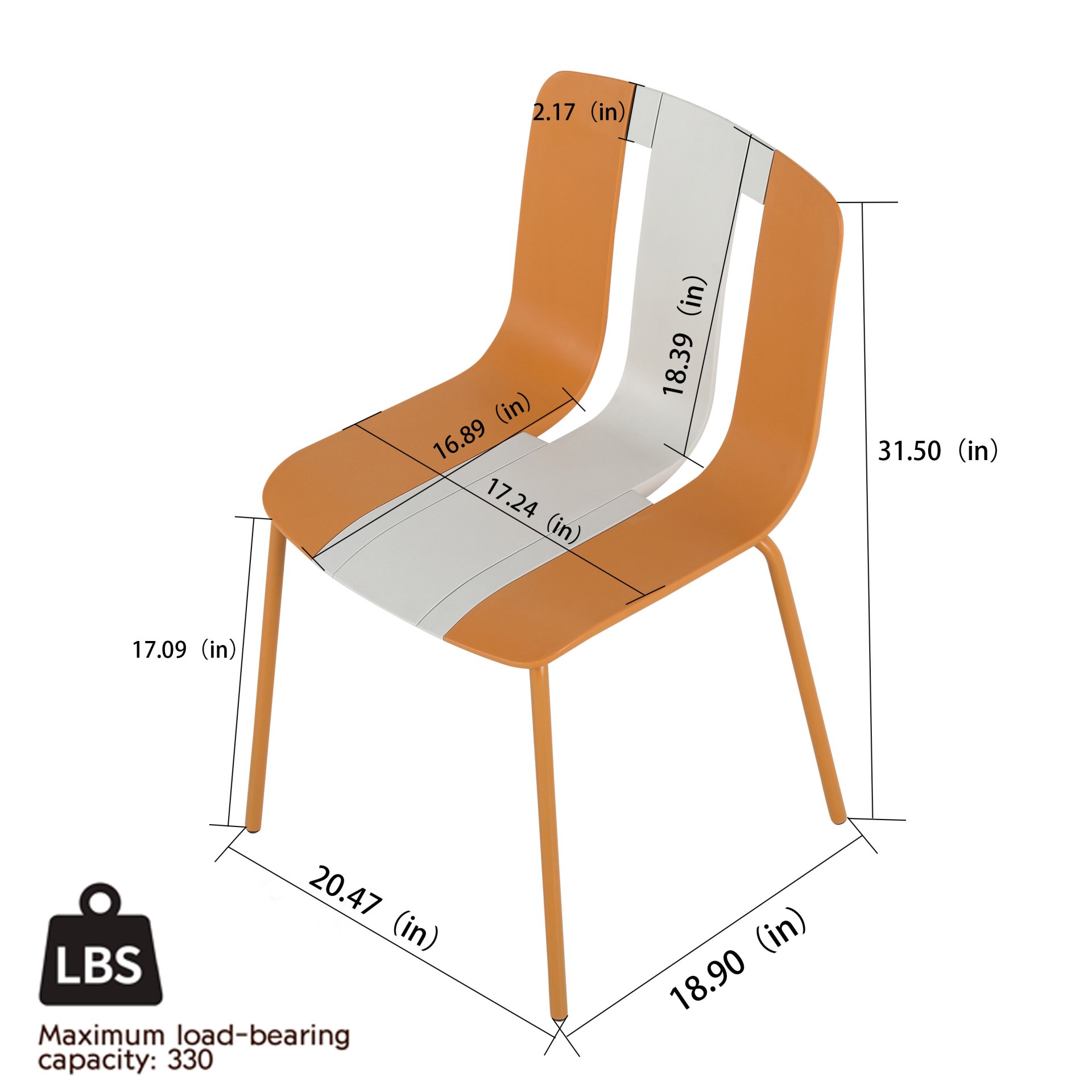4 Piece Set Of Modern Striped Color Blocking Single Chairs, Waterproof And Fade Resistant - White / Orange - Image 3