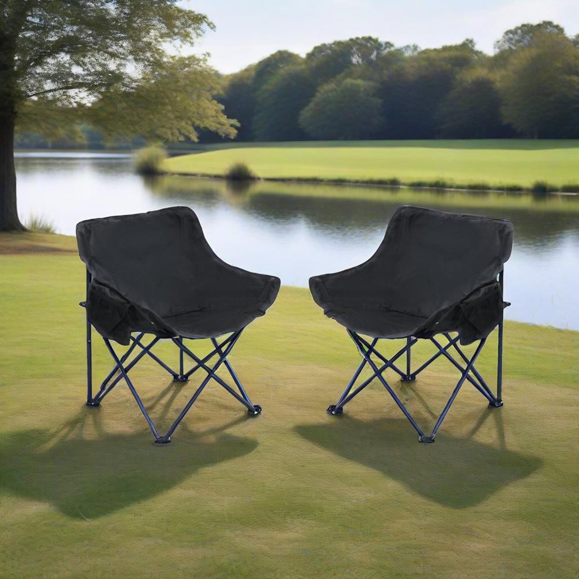 Outdoor Camping Chairs Folding Portable With Carry Bag (Set of 2) - Black - Image 4