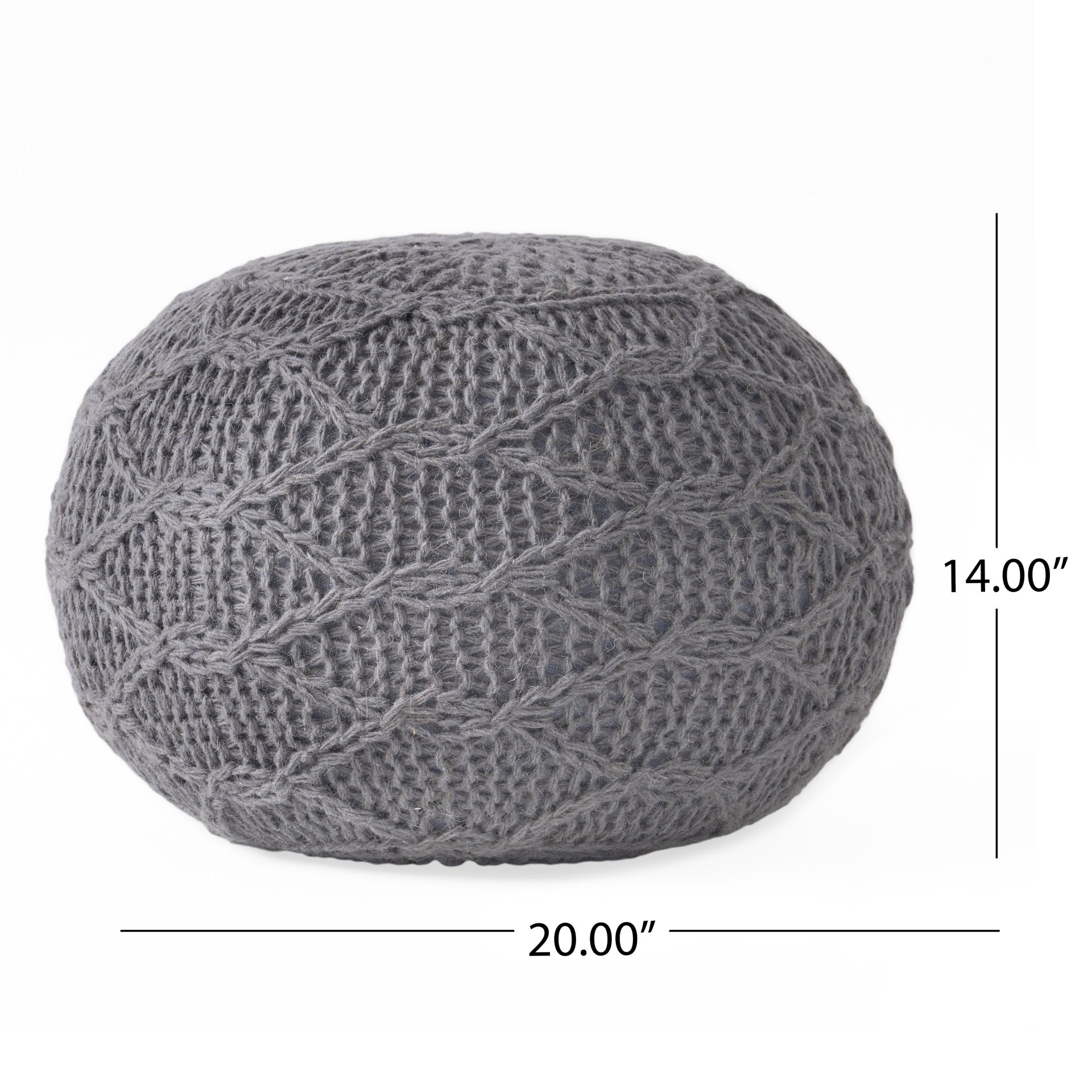Malibu - Modern Knitted Wool Round Pouf With Handcrafted Design - Charcoal - Image 3