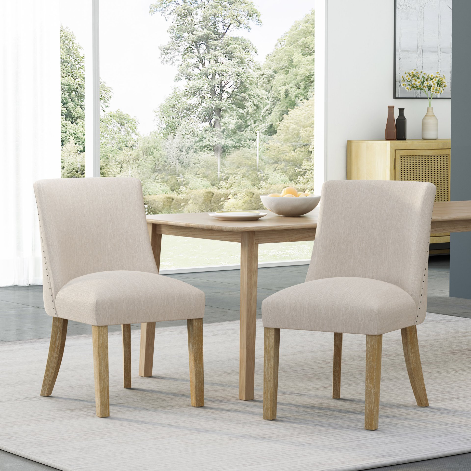 Classic Fabric Dining Chair - Beige - Image 4