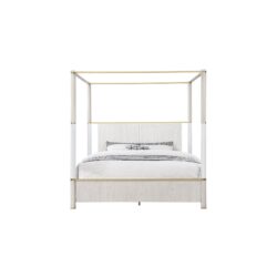 Malco - King 4 Post Bed With Gold Accents And Upholstered Headboard - Oak