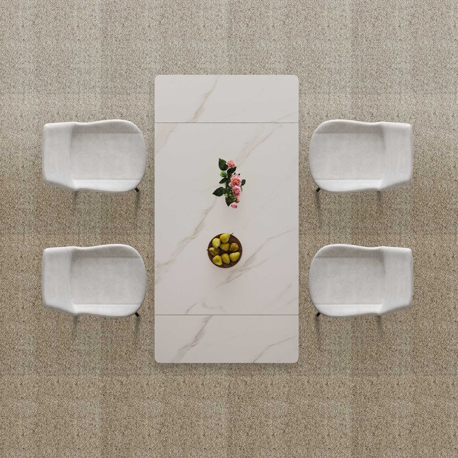 Retractable Dining Table Set With Carbon Steel Legs, Rectangular, Table And 4 Chairs - White - Image 6