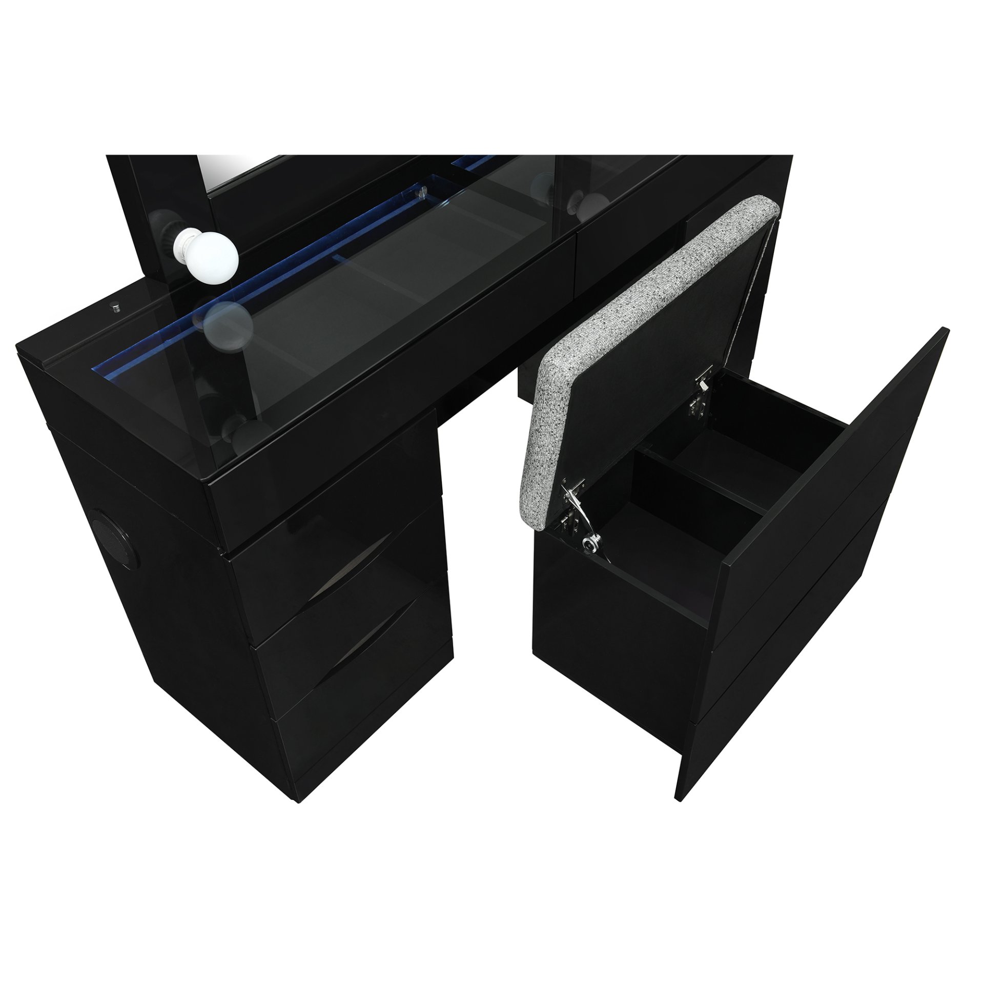 Elisa - Vanity Set With Stool And LED Bulbs - Black - Image 8