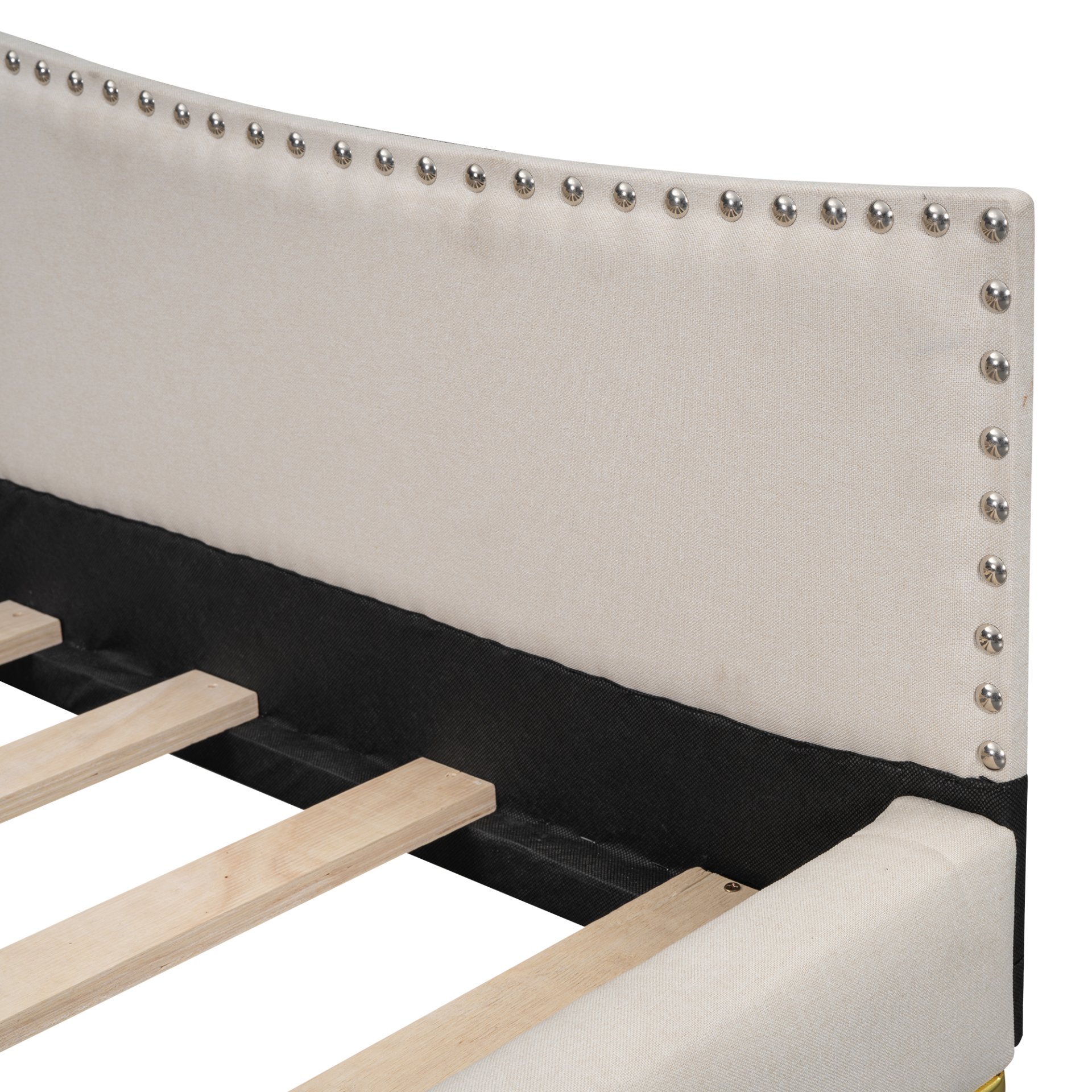 Full Size Upholstered Daybed With Headboard And Armrest, Support Legs - Beige - Image 12