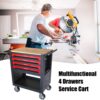 4 Drawers Multifunctional Tool Cart With Wheels And Wooden Top - Black / Red - Image 9