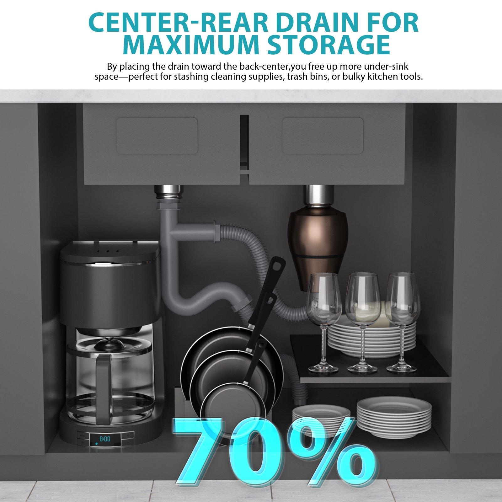 Topmount Drop In Kitchen Sink, Double Bowl 50 / 50 - Brushed Nickel - Image 10