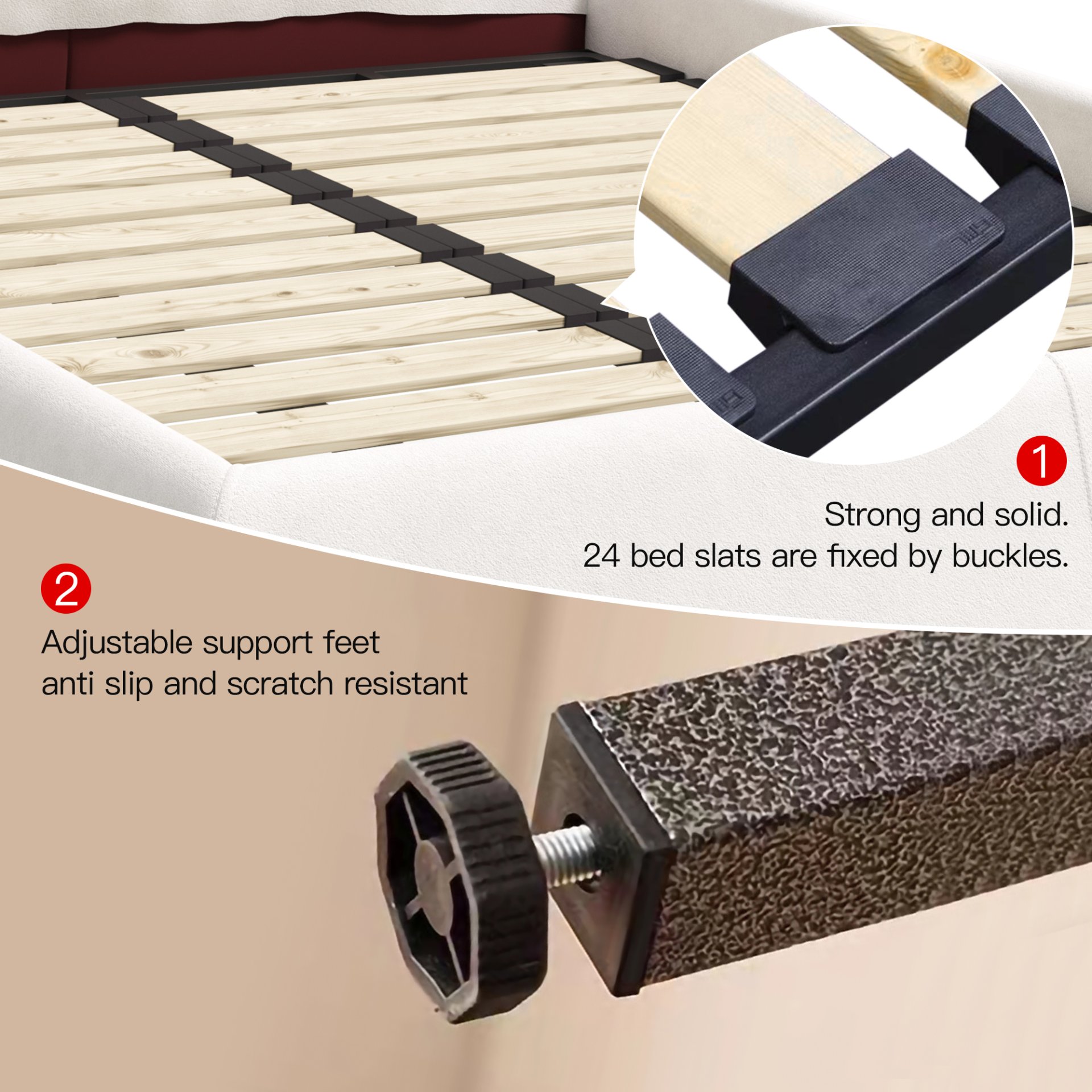 King Size Platform Bed With Special-Shaped Headboard - Cream - Image 15