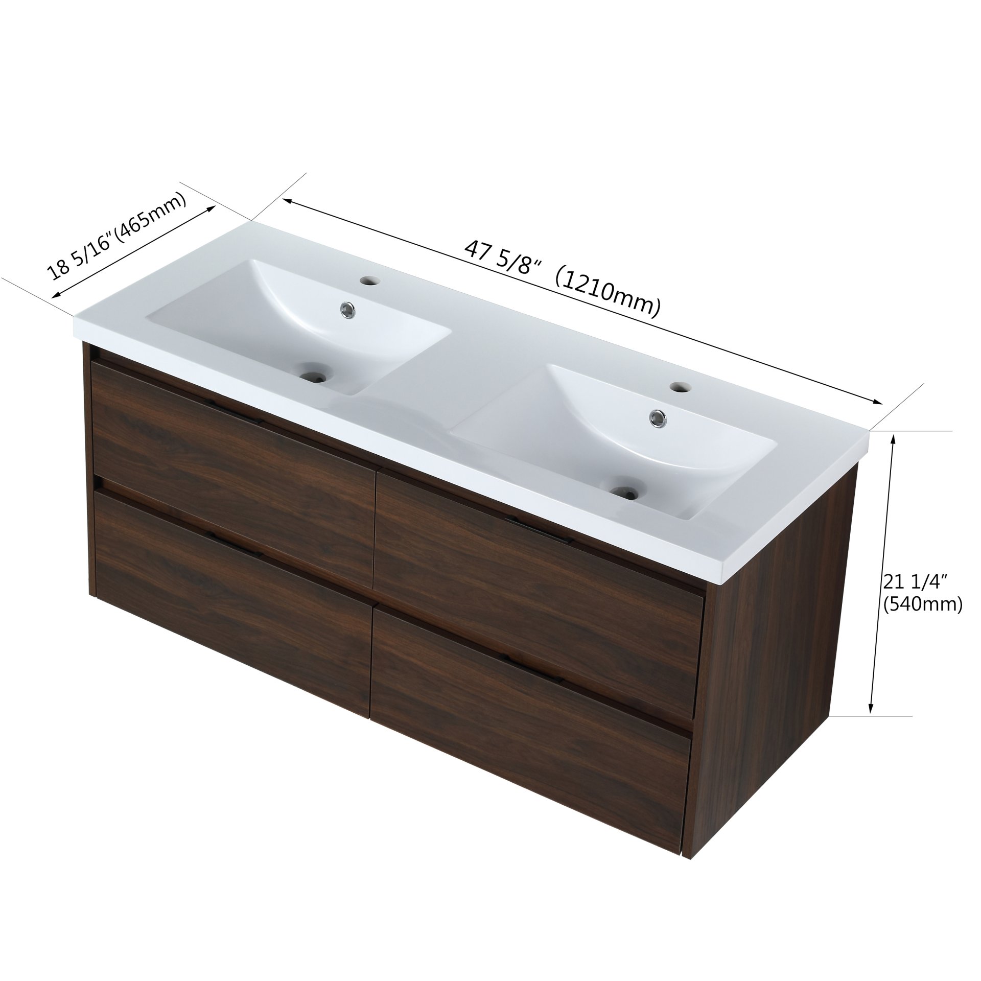 Modern Bathroom Vanity With Dual Resin Sink, Soft Close Drawers - California Walnut - Image 3