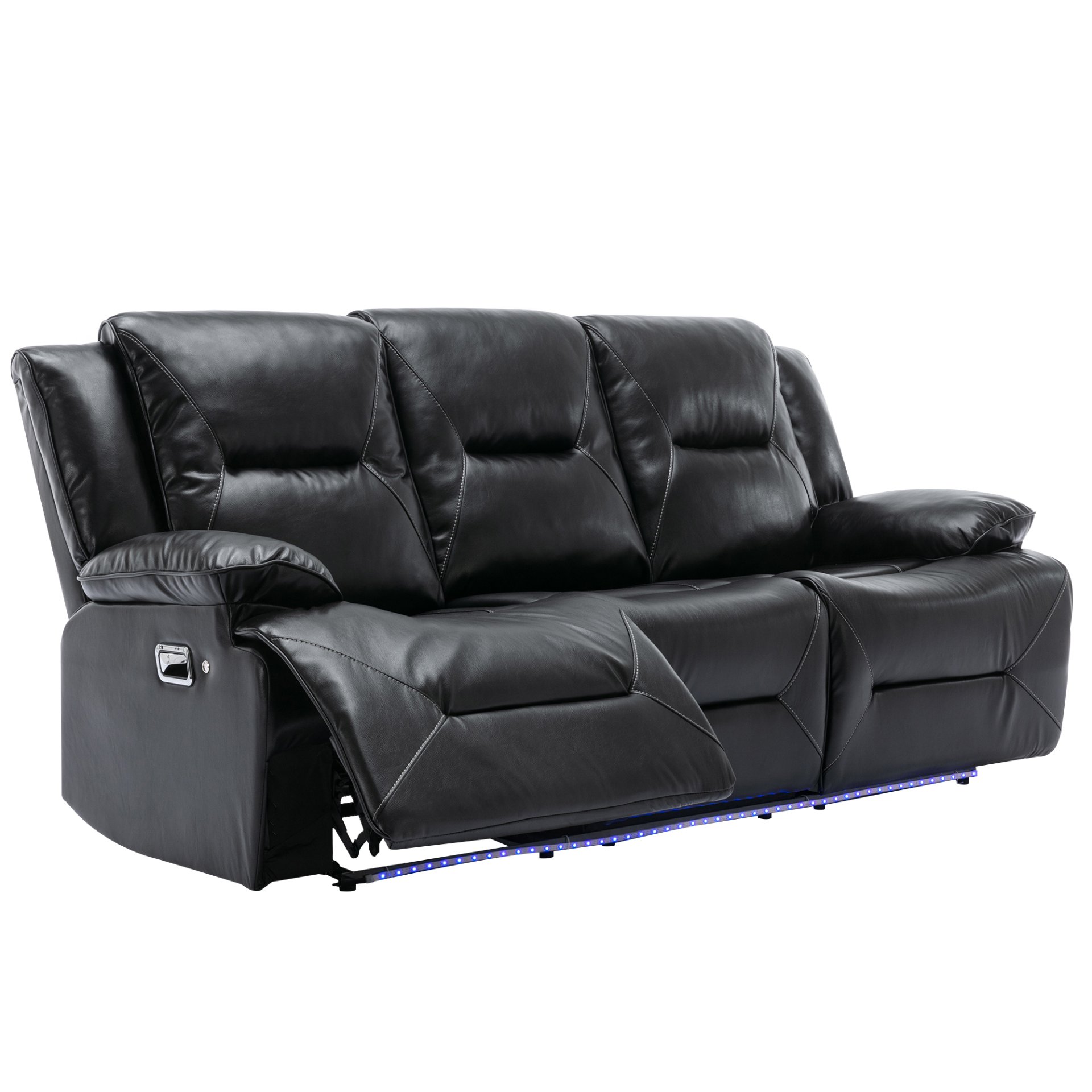 3 Seater Home Theater Recliner Manual Recliner Chair With A Led Light Strip Two Built-In Cup Holders For Living Room - Black - Image 9