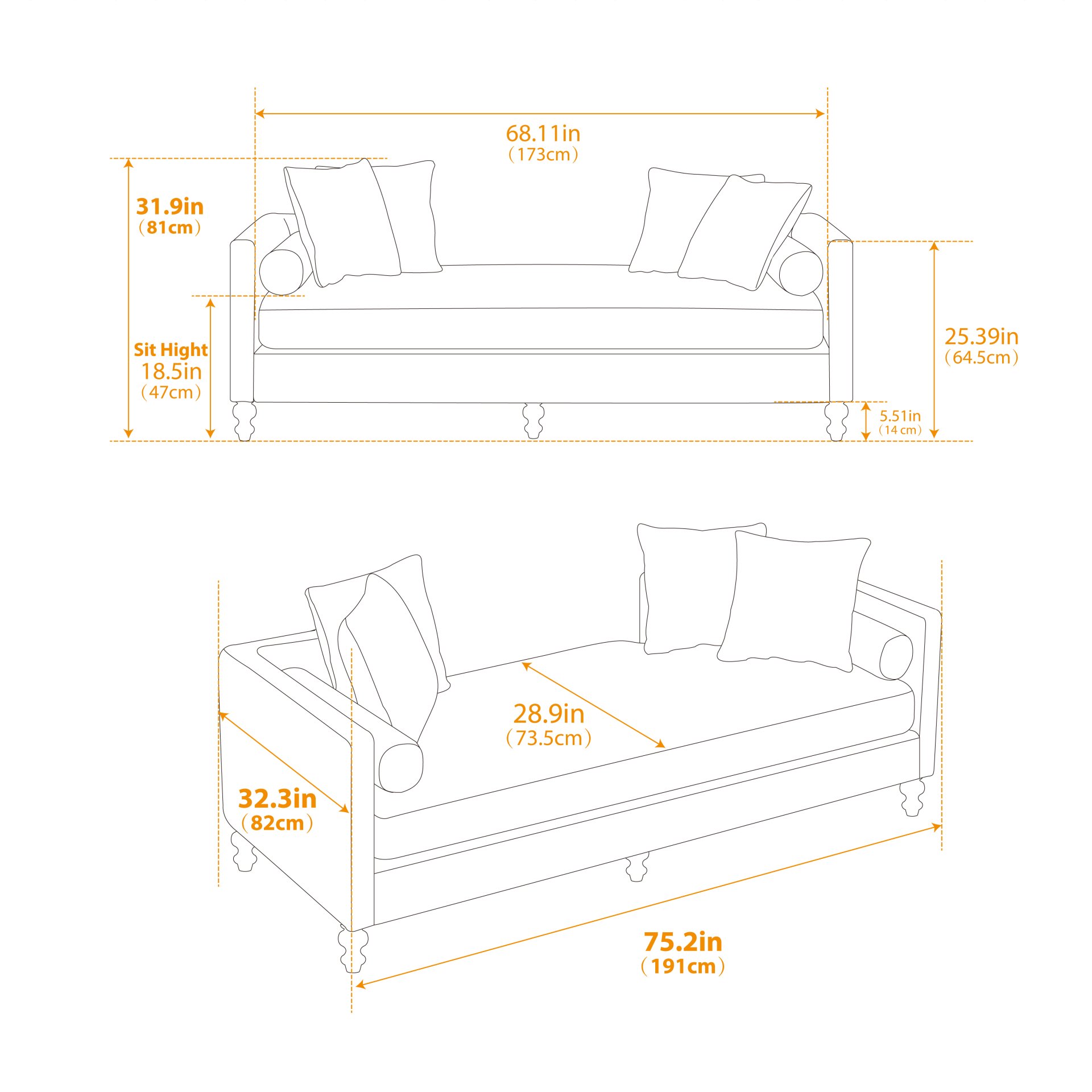 Chenille Upholstered Chaise Lounge With Nailheads, Sleeper Sofa Couch With 4 Throw Pillows & 2 Bolsters, Daybed With Rubberwood Legs - Beige - Image 2