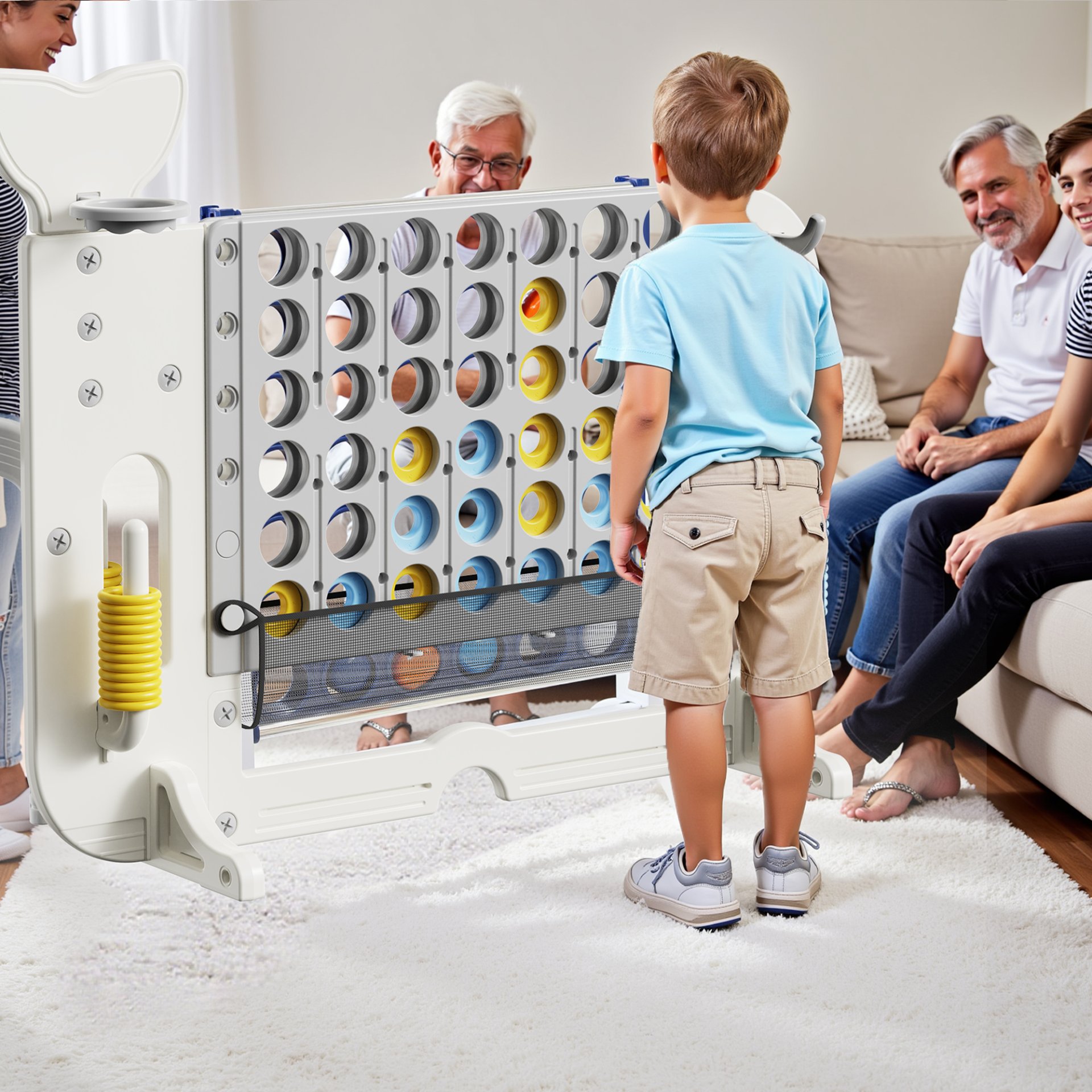 4 To Score Giant Game Set With Mesh Bag & Jumbo Connect 4 - White / Gray - Image 5
