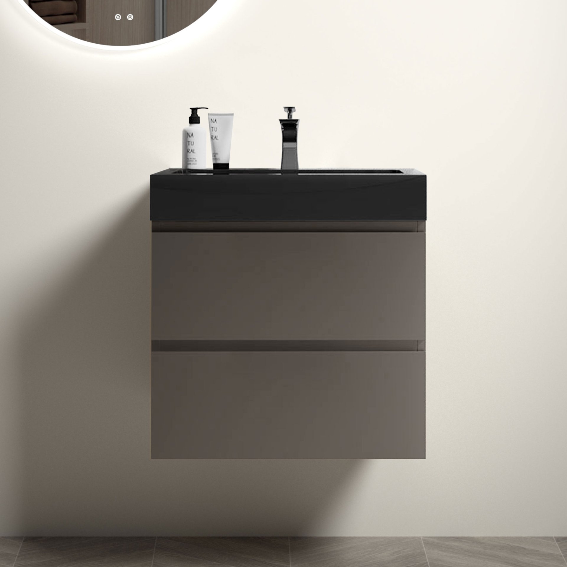 Alice - 24" Bathroom Vanity With Sink, Large Storage Wall Mounted Floating Bathroom Vanity For Modern Bathroom, One-Piece Black Sink Basin Without Drain And Faucet - Black / Gray - Image 2