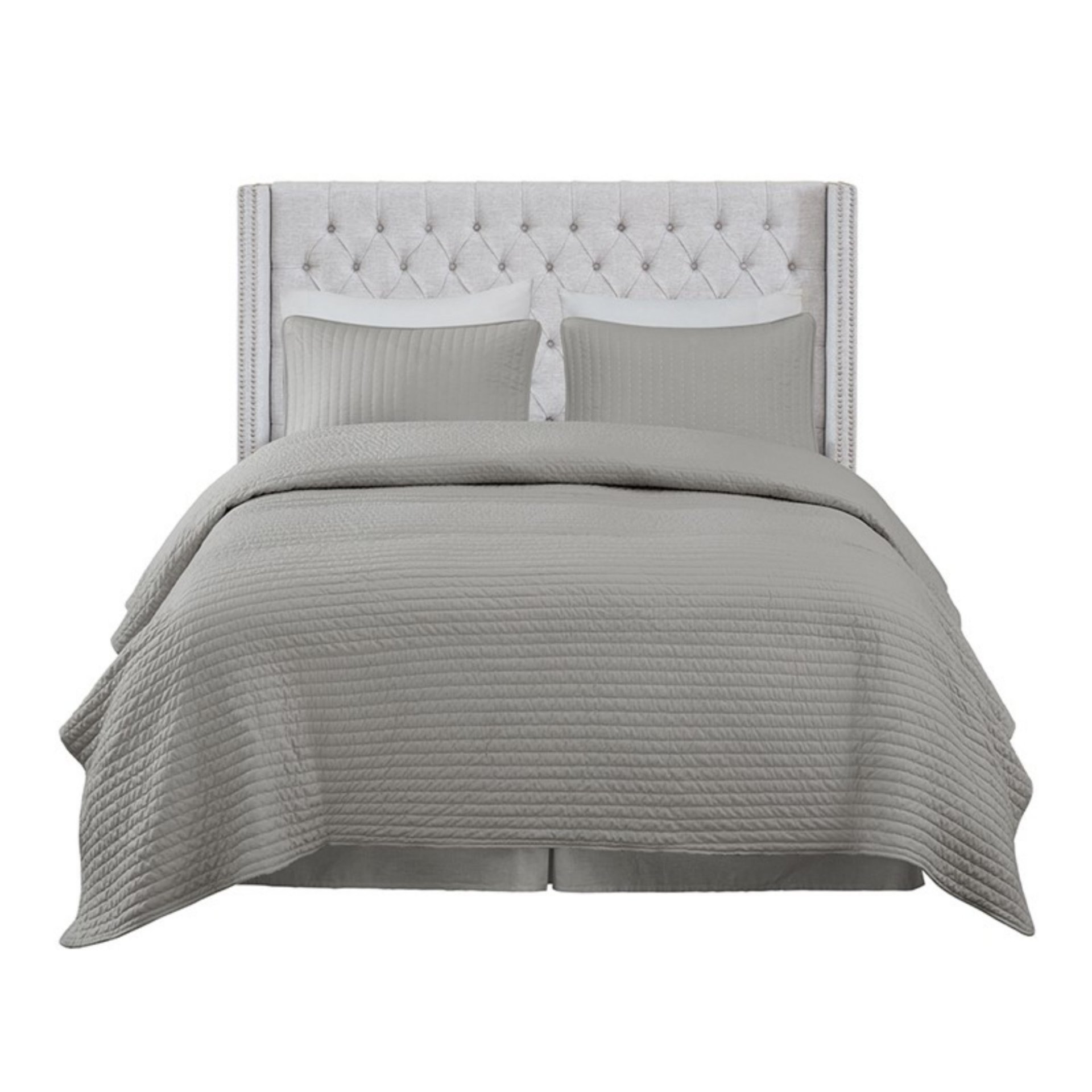 Queen Size Upholstery Headboard With Tufted Buttons And Nailhead Trim - Gray - Image 6