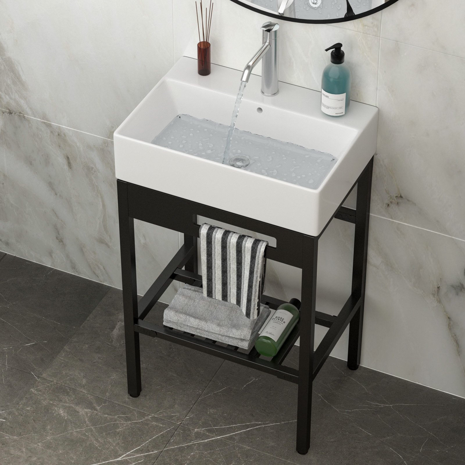 Console Sink With 304 Legs, 24" X 16.75", Wall Mounted Design - White / Black - Image 4
