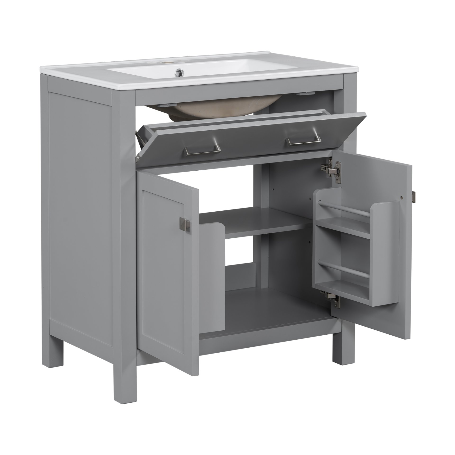 30" Bathroom Vanity With Sink And Soft Close Doors - Gray - Image 14