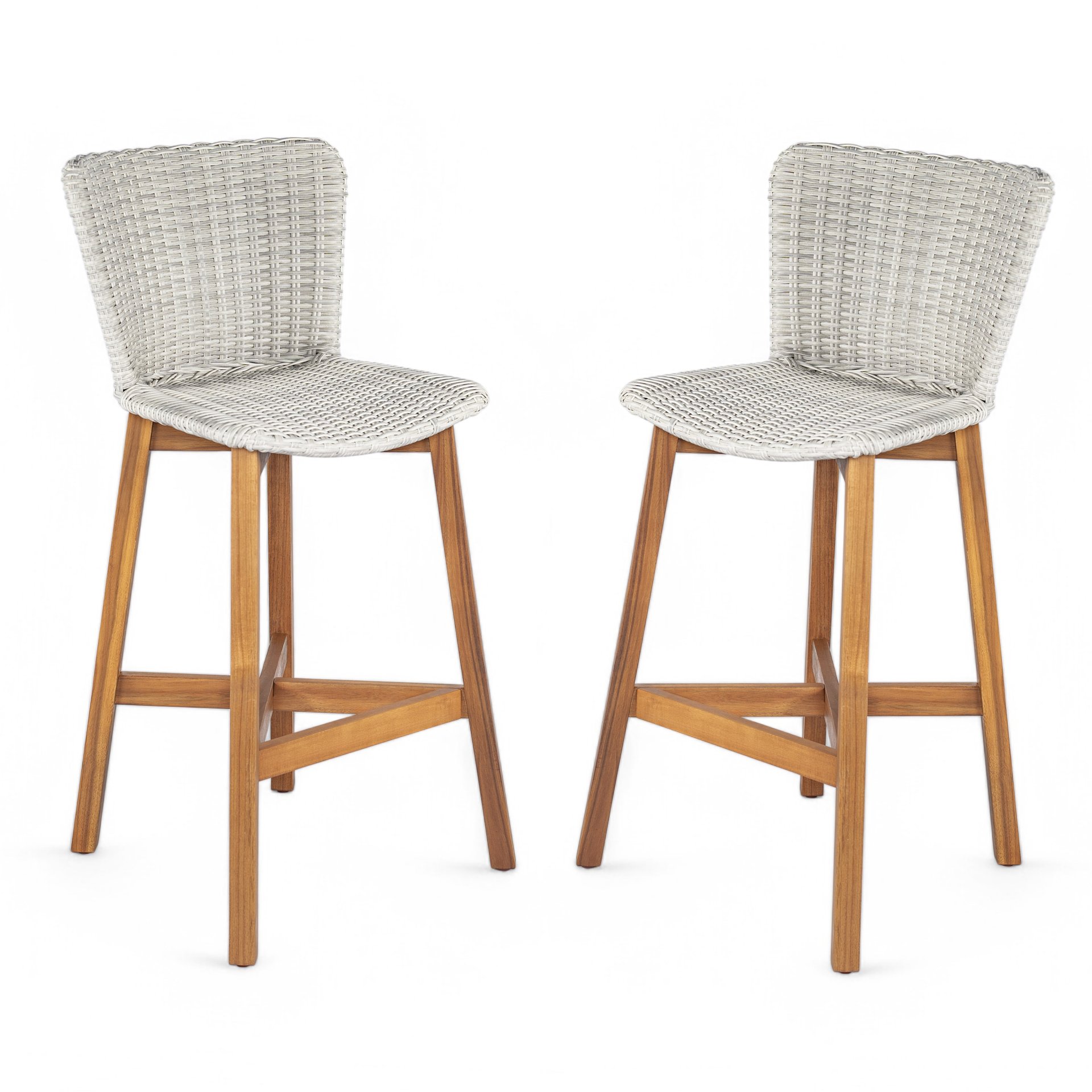 Lymington - Outdoor Bar Stool (Set of 2) - Light Gray / Teak - Image 4