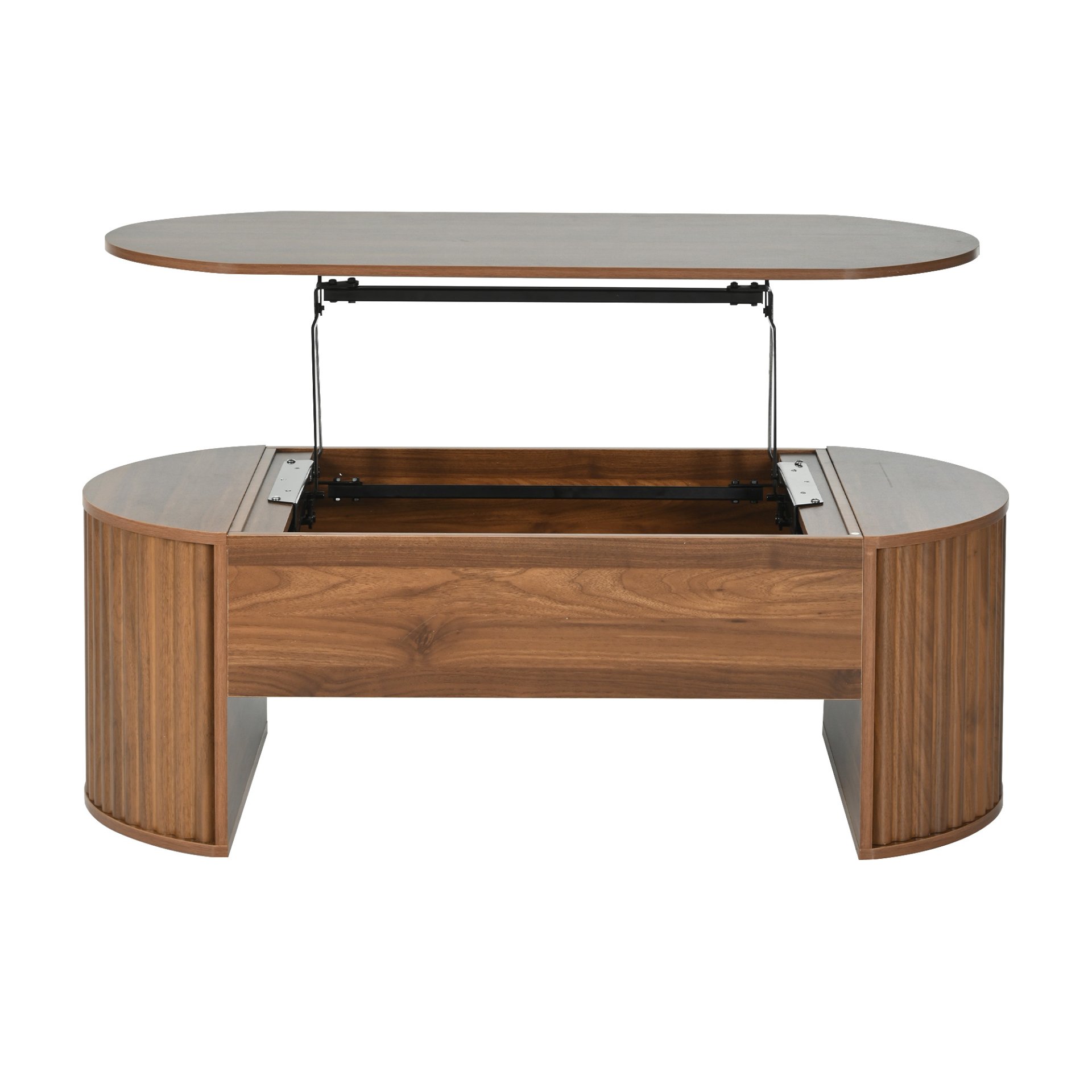 Lift Top Coffee Table With Hidden Compartment, Modern Oval Lift Tabletop For Home Living Room - Brown - Image 16