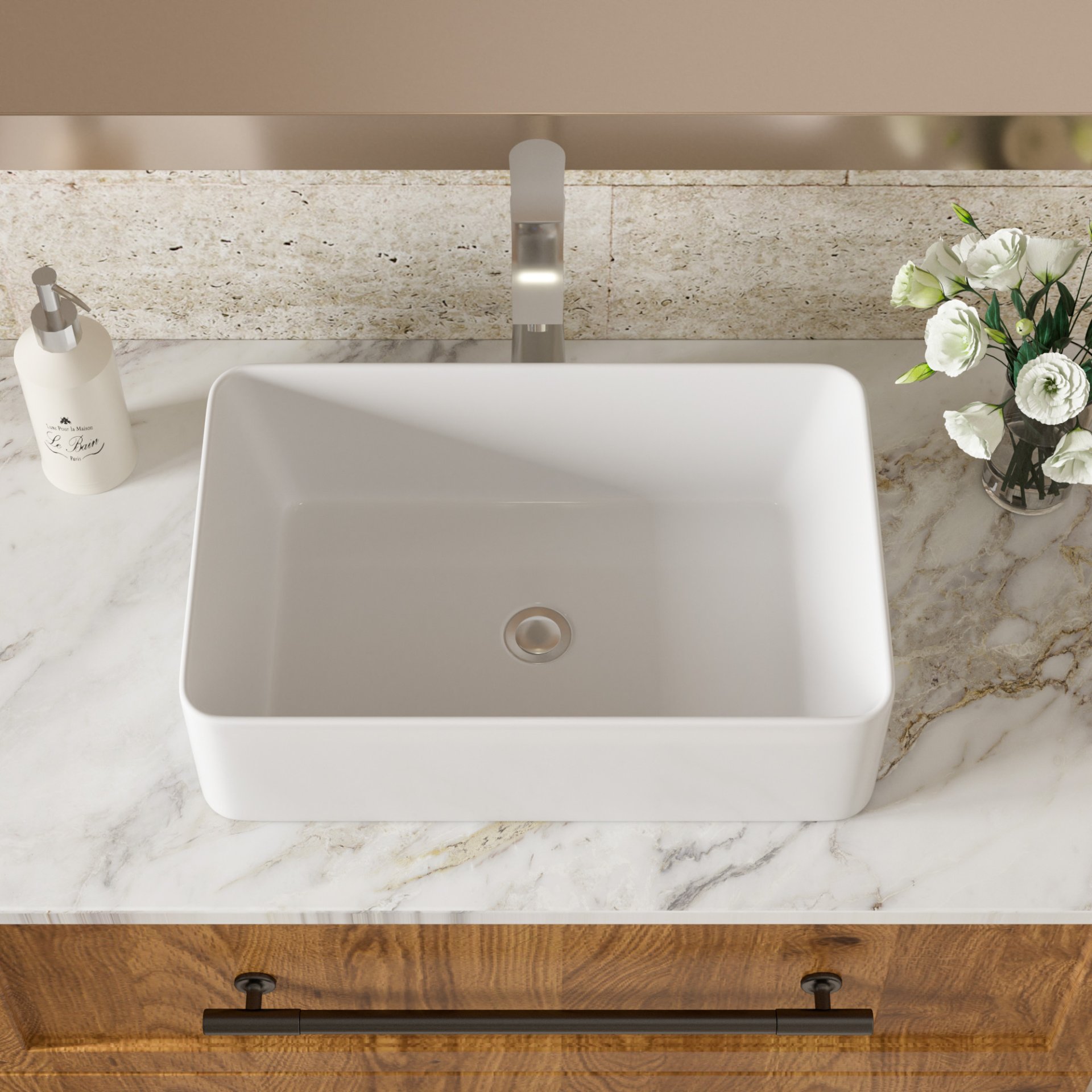 Modern European Design 21" X 14" Ceramic Rectangular Vessel Bathroom Sink - White - Image 6
