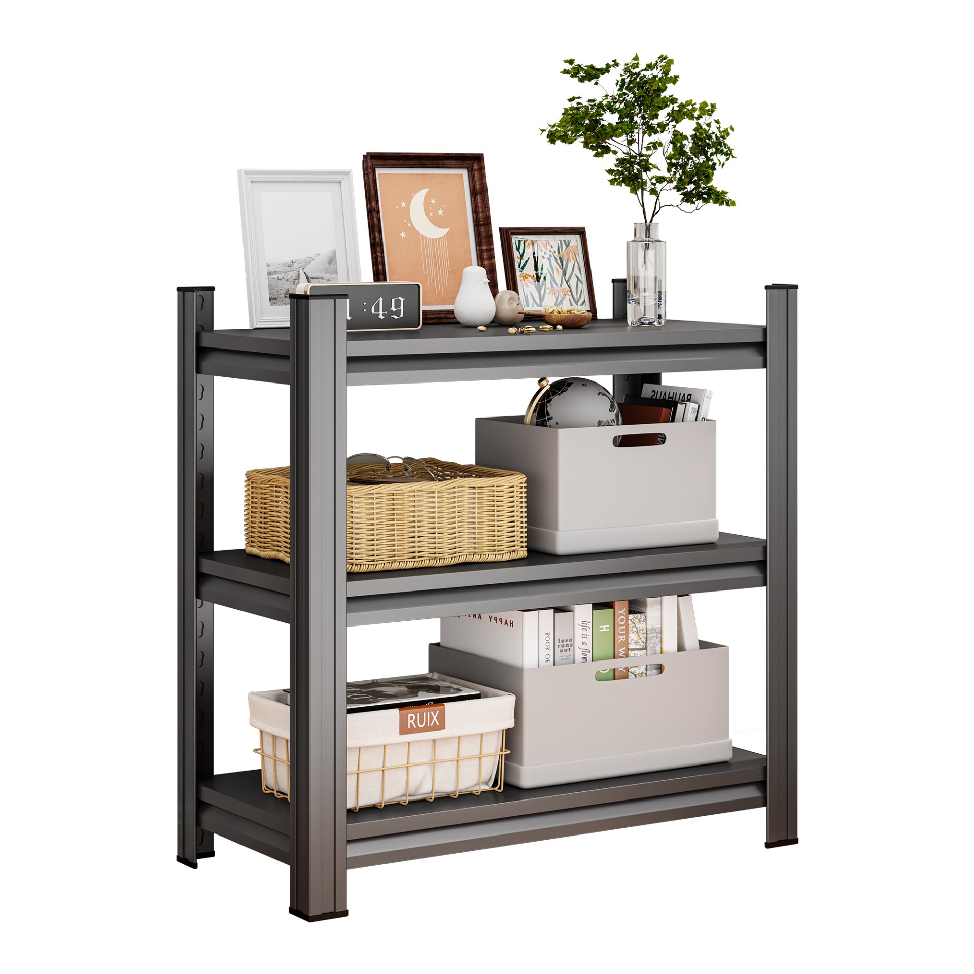 3 Tier Metal Shelves, Adjustable Height Storage Shelving Units For Home, Garage, Laundry - Black - Image 4