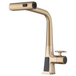 Waterfall Kitchen Faucet With Temperature Display And Pull Down Sprayer - Brushed Gold