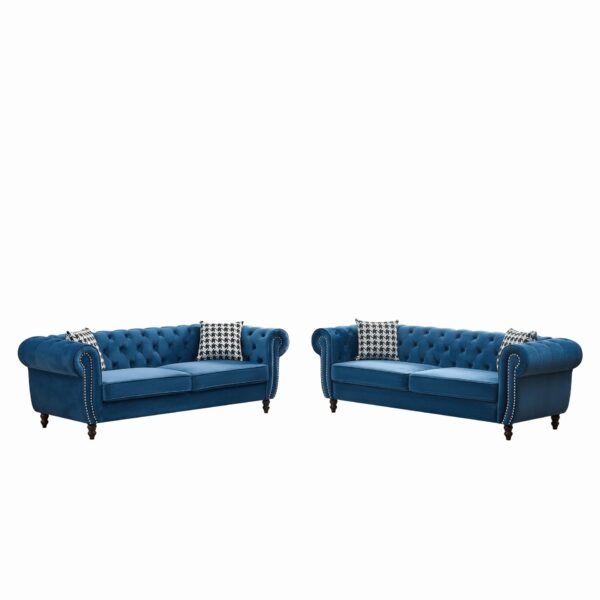 Chesterfield Sofa With Roll Armrest & Nailhead, 3 And 3 Seater Couch - Green
