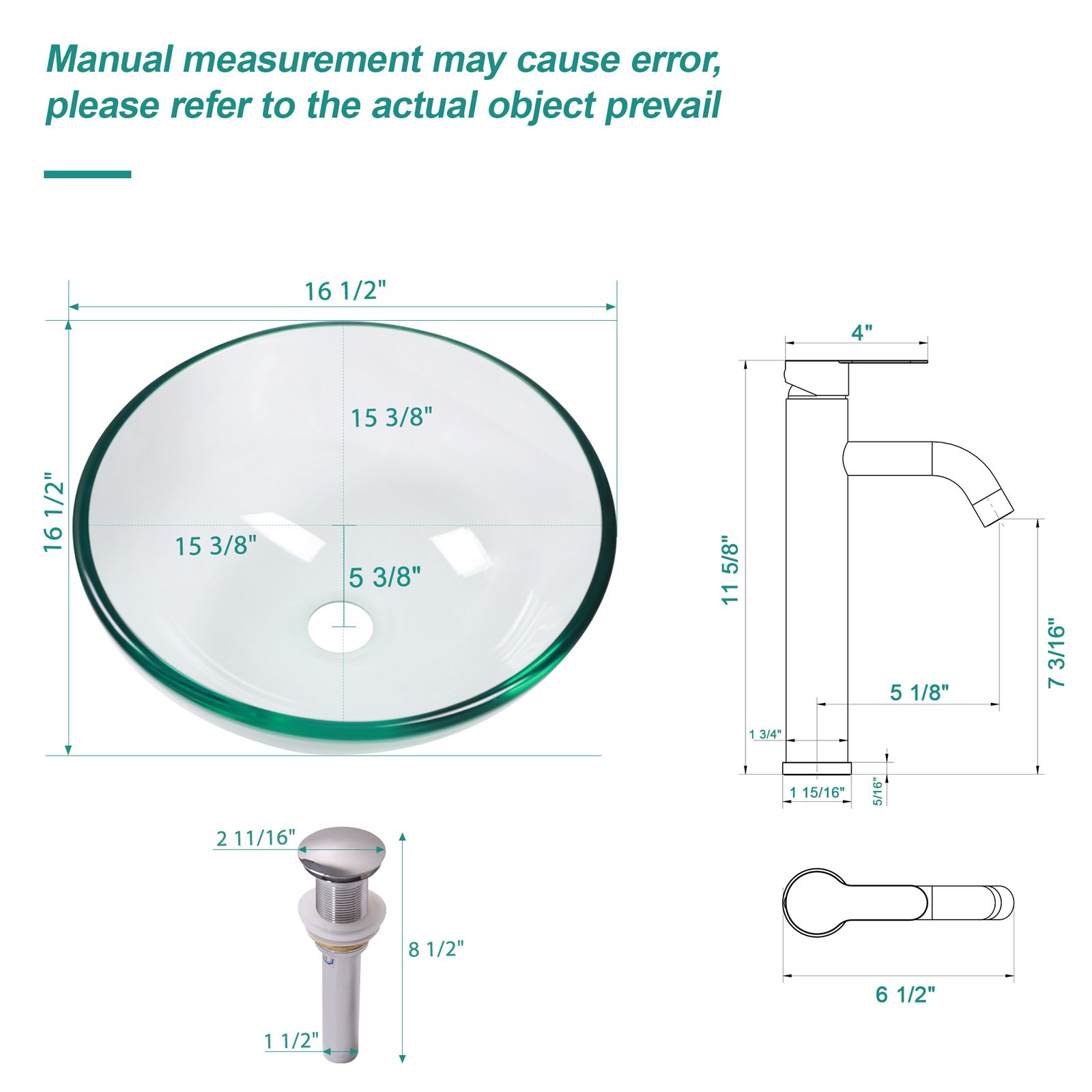 Vessel Sink With Chrome Faucet And Pop Up Drain - Clear - Image 3