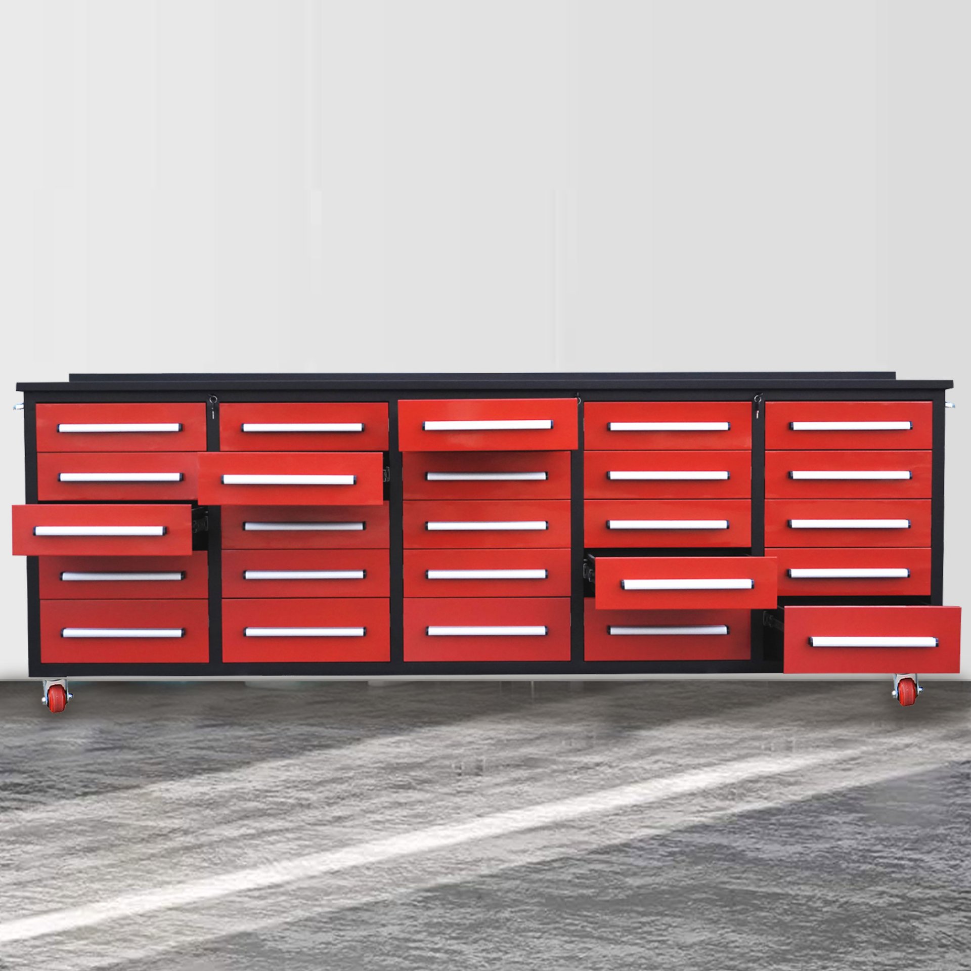 Workbench With Storage Drawers (25 Drawers) - Red - Image 7