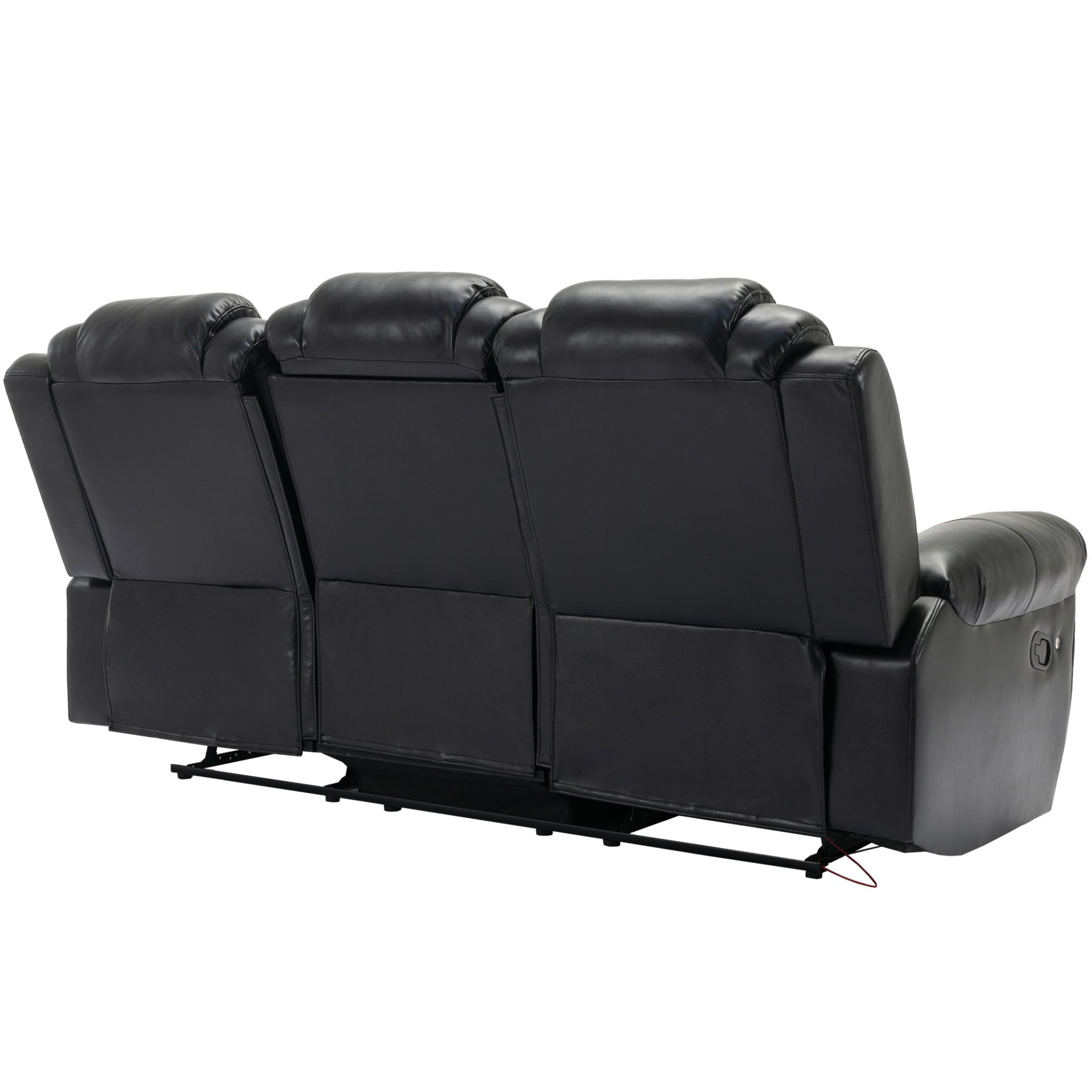 3 Pieces Recliner Sofa Sets Home Theater Seating Manual Recliner Chair With Center Console And Led Light Strip For Living Room - Black - Image 15