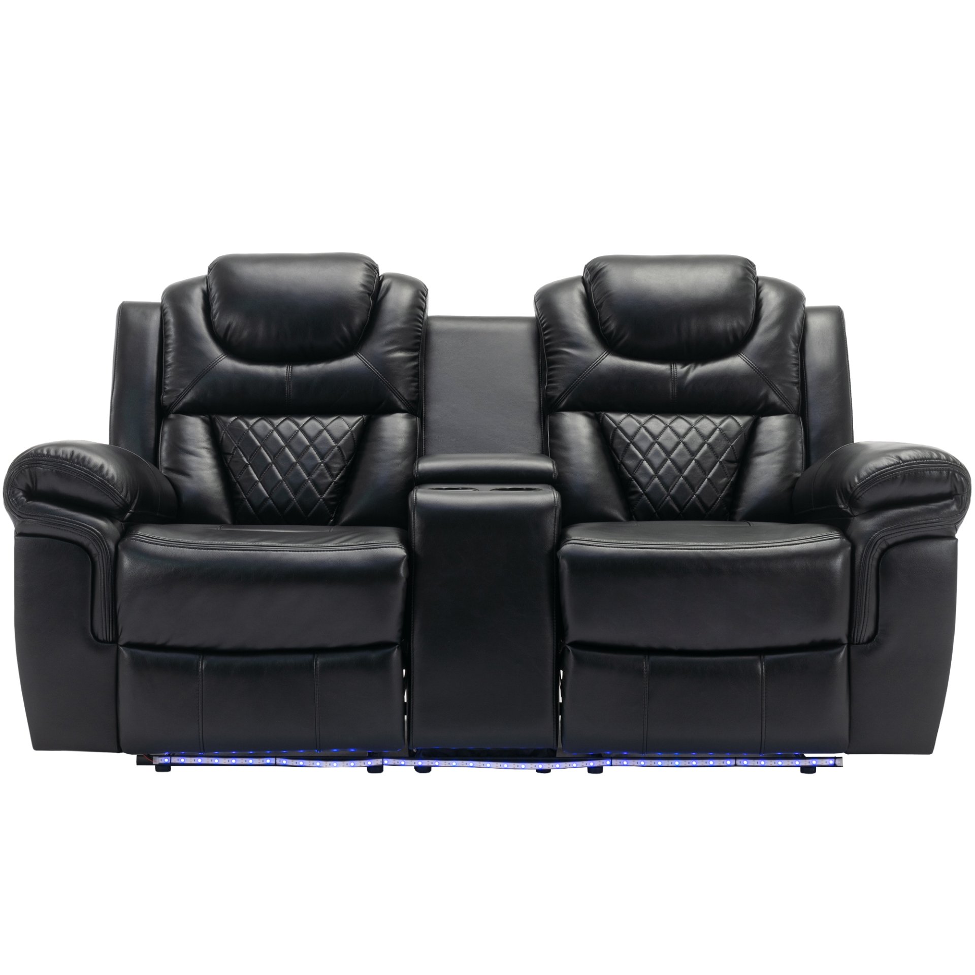 3 Pieces Recliner Sofa Sets Home Theater Seating Manual Recliner Chair With Center Console And Led Light Strip For Living Room - Black - Image 17