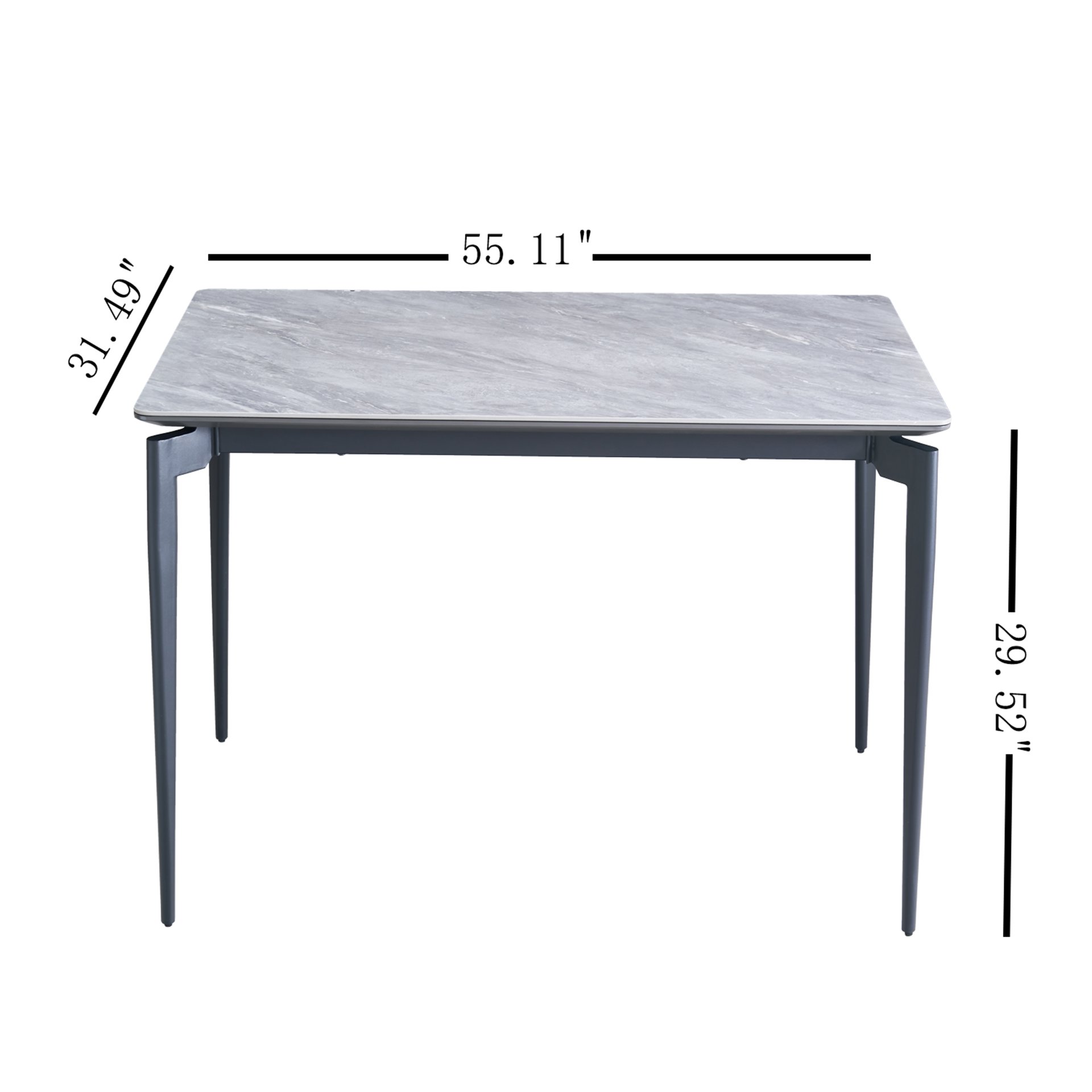 Modern Sintered Stone Dining Table Glossy Rock Surface Family Dining Table For 8 People With Sturdy Metal Legs Contemporary Kitchen Restaurant Furniture - Black / Gray - Image 3