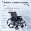 Premium Foldable Transport Wheelchair Frame Double Brakes Adjustable Armrests & Seat Belt Breathable Cushion Anti Backflip 300Lbs Capacity - Black / Blue - Image 10