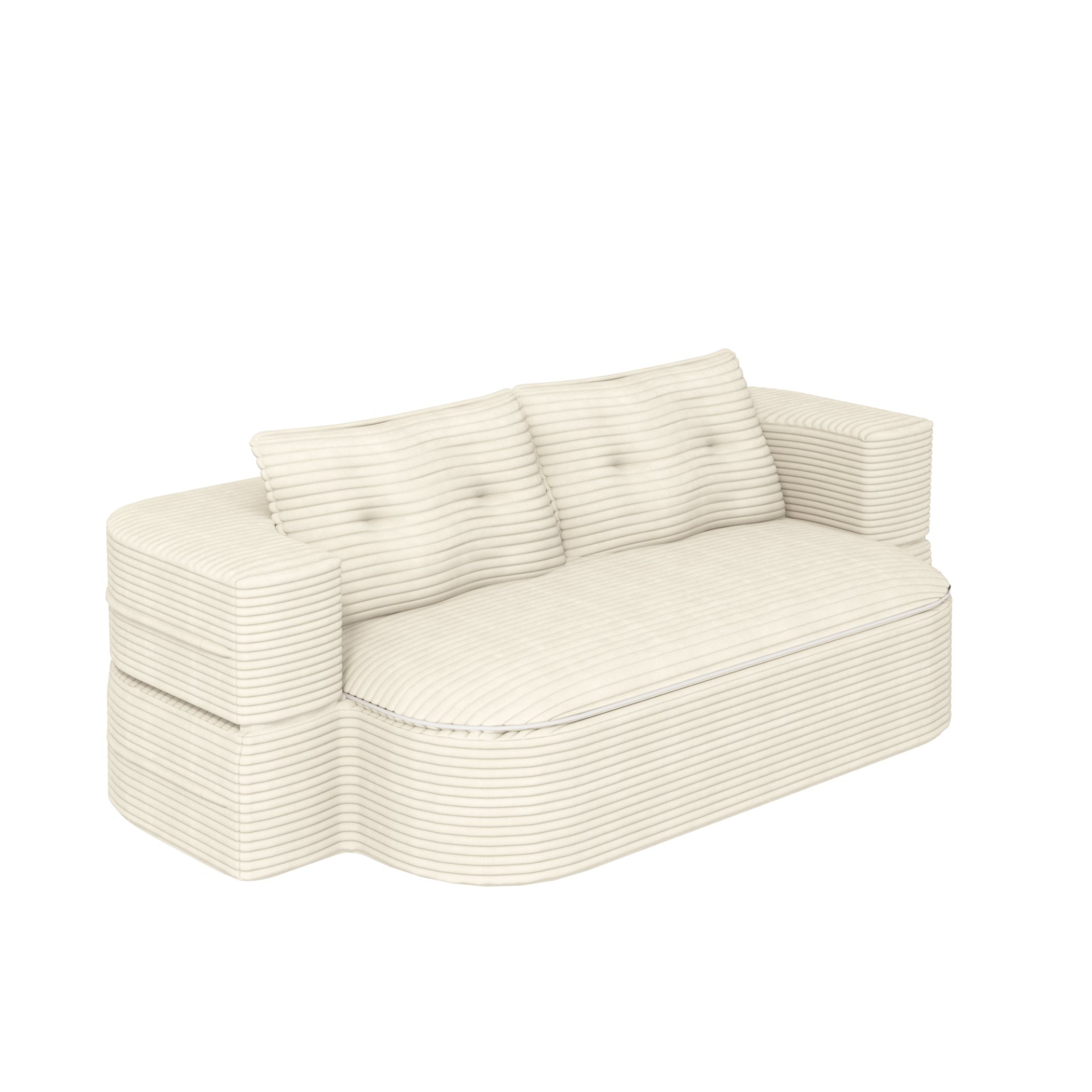 2 In 1 Foldable Sofa Plush Corduroy Sofa Convertible Floor Sofa Bed Deep Seating With Multi Functional Blanket Suitable For Living Rooms - Beige - Image 10