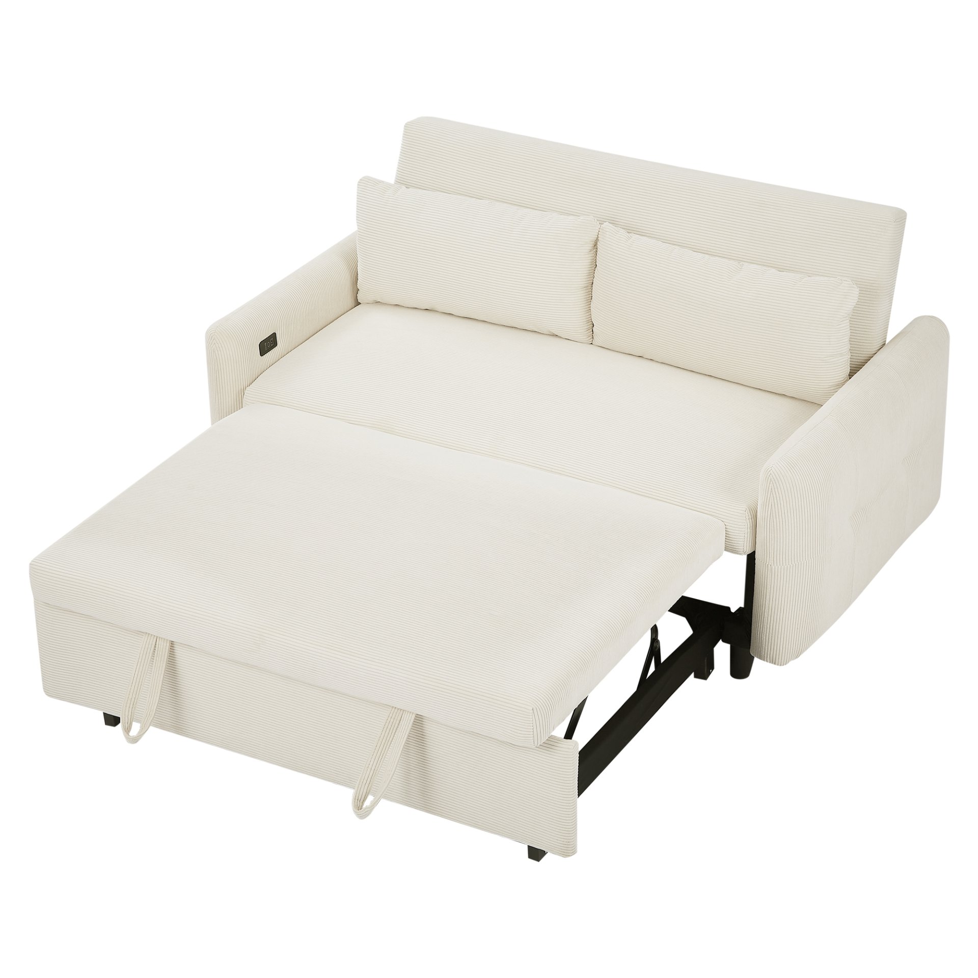 Pull Out Sofa Bed Convertible Couch 2 Seat Loveseat Sofa Modern Sleeper Sofa With 2 Throw Pillows And USB Ports For Living Room - Beige - Image 20
