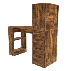 Computer Desk With 4 In 1 Socket & 3 Drawers, 4 Tier Shelves - Brown