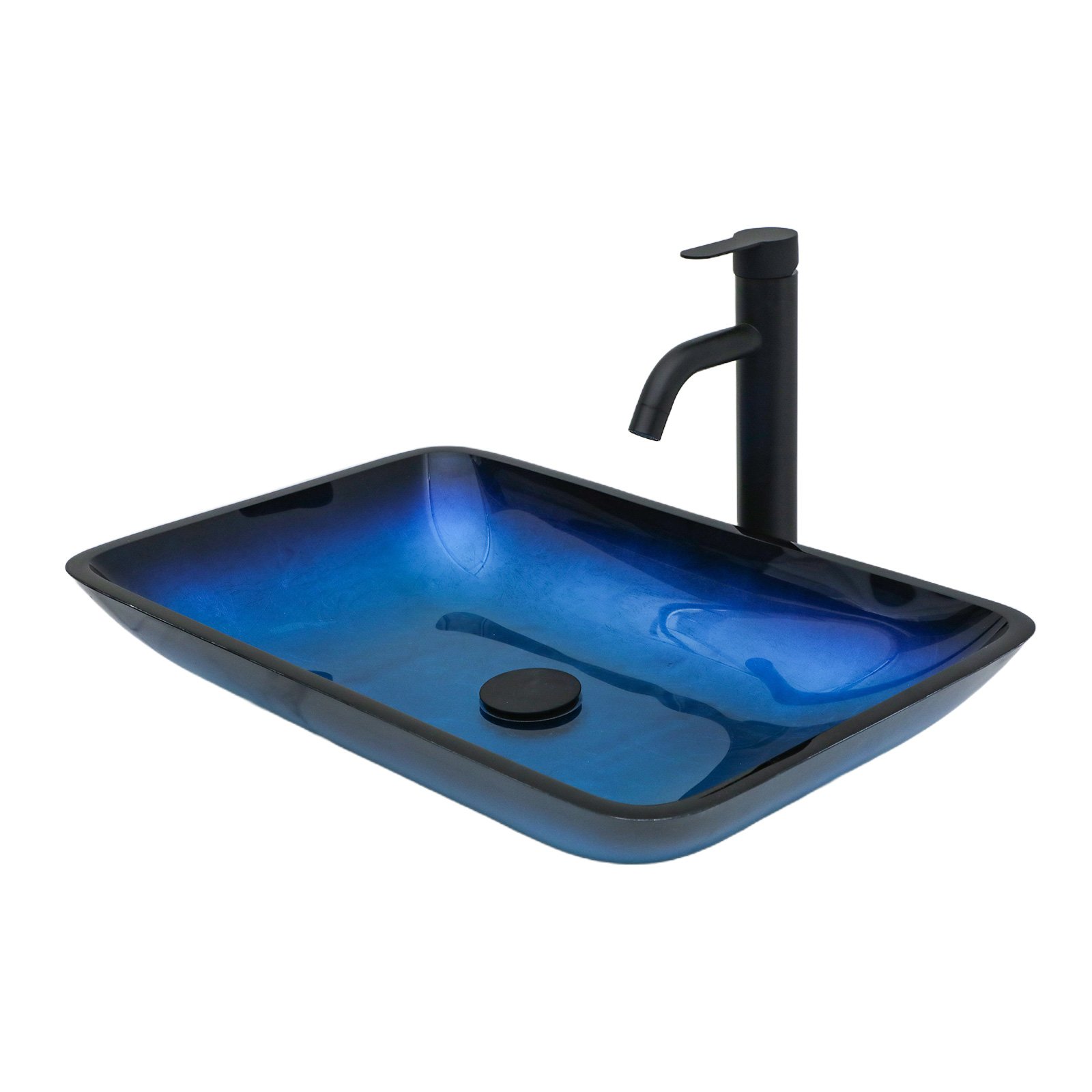 Gradient Vessel Sink Square Above Counter Bathroom Sink With Pop Up Drain - Blue - Image 8