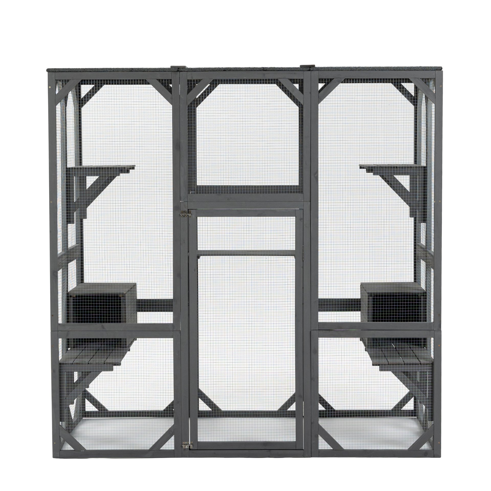 Outdoor Cat House Wooden Catio Enclosure With Cover - Large Cat Cage With Jump Platforms And Condos, Weatherproof - Gray - Image 9