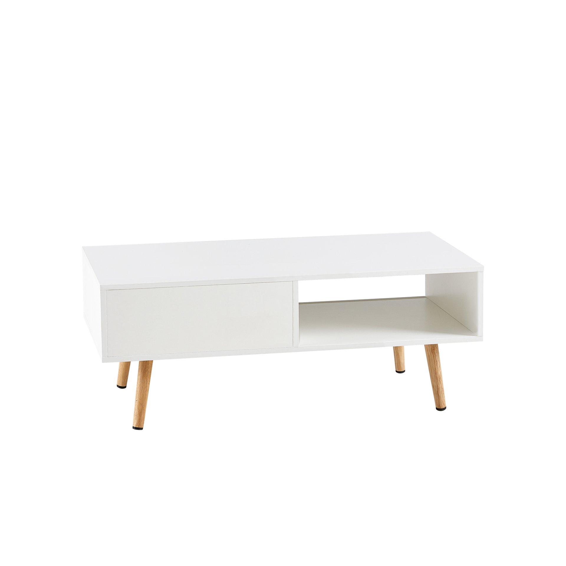 41.34" Rattan Coffee Table, Sliding Door For Storage, Solid Wood Legs, Modern Table For Living Room - White - Image 10