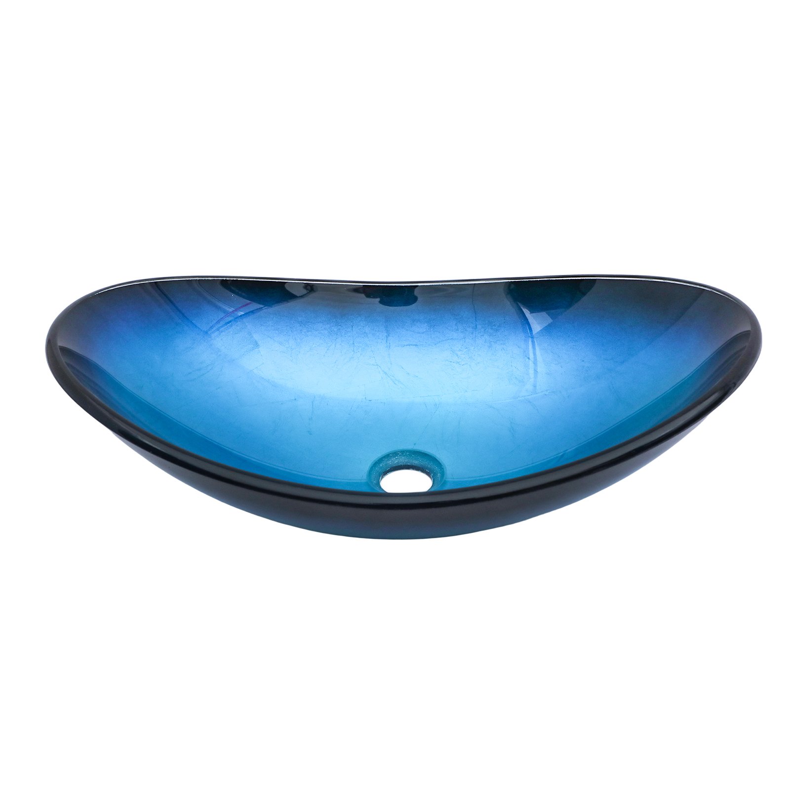 Vessel Sink With Pop Up Drain, Boat Shape Above Counter Bathroom Sink - Blue - Image 7