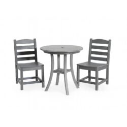 3 Piece Outdoor Dining Set, Round Patio Table With 2 Armless Chairs - Gray