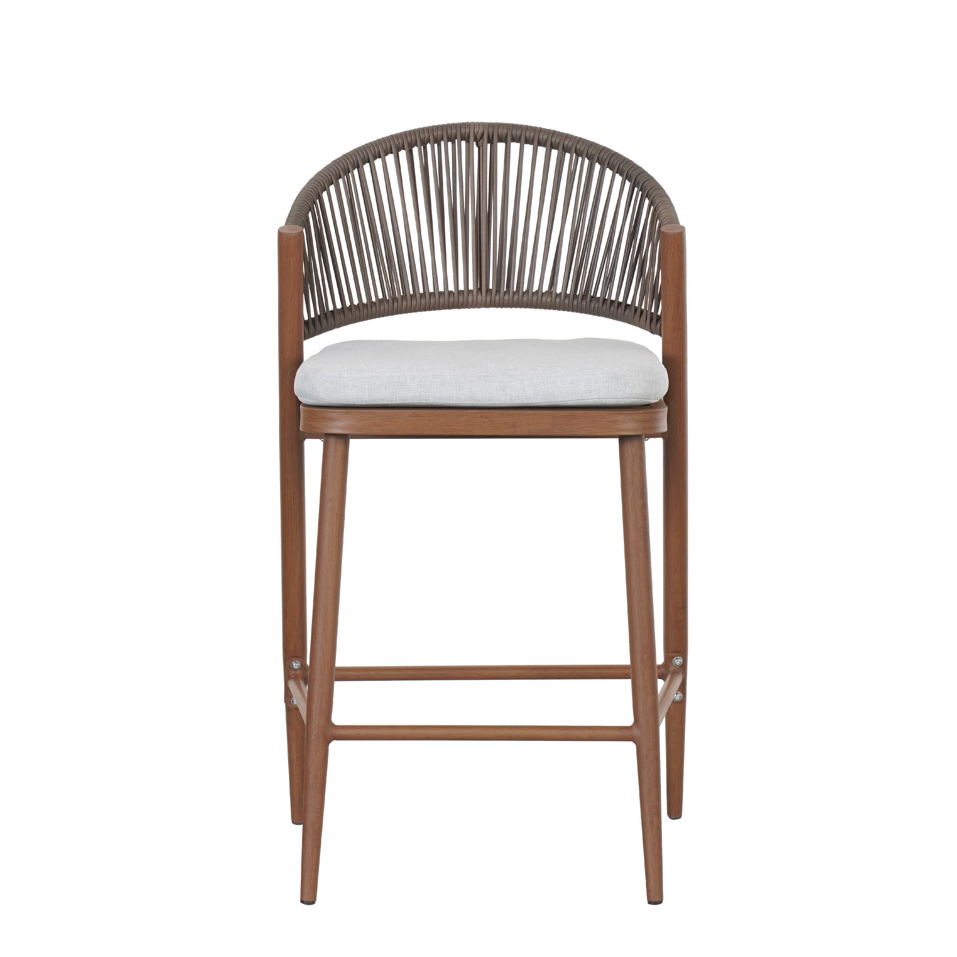 Outdoor Counter Height Aluminum Frame Counter Stools With Scallop Shaped Backrest & Water Resistant Cushions (Set of 2) - Teak - Image 15