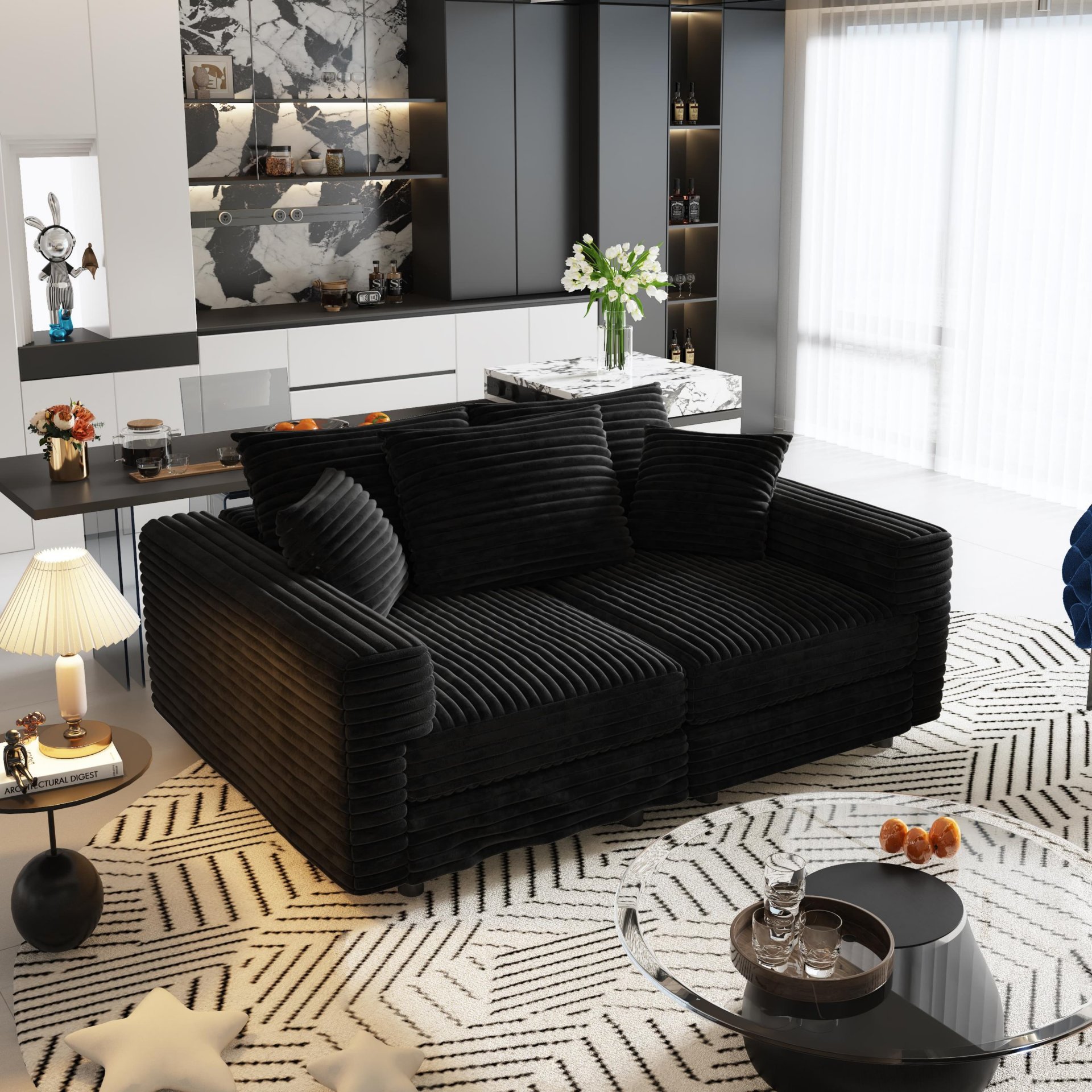 3 Seat Sofa, Convertible Deep Seat Sofa Lounge Chair For Living Room - Black - Image 10