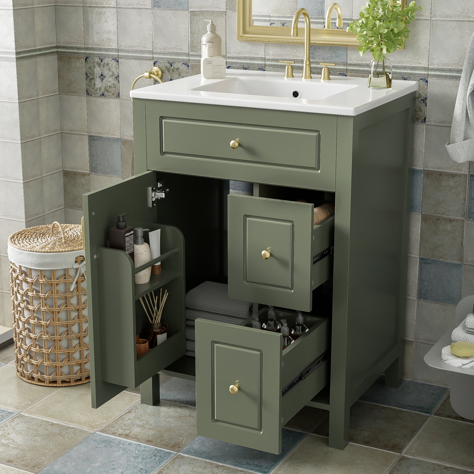 Bathroom Vanity With Sink, Soft Close Storage - Green - Image 4
