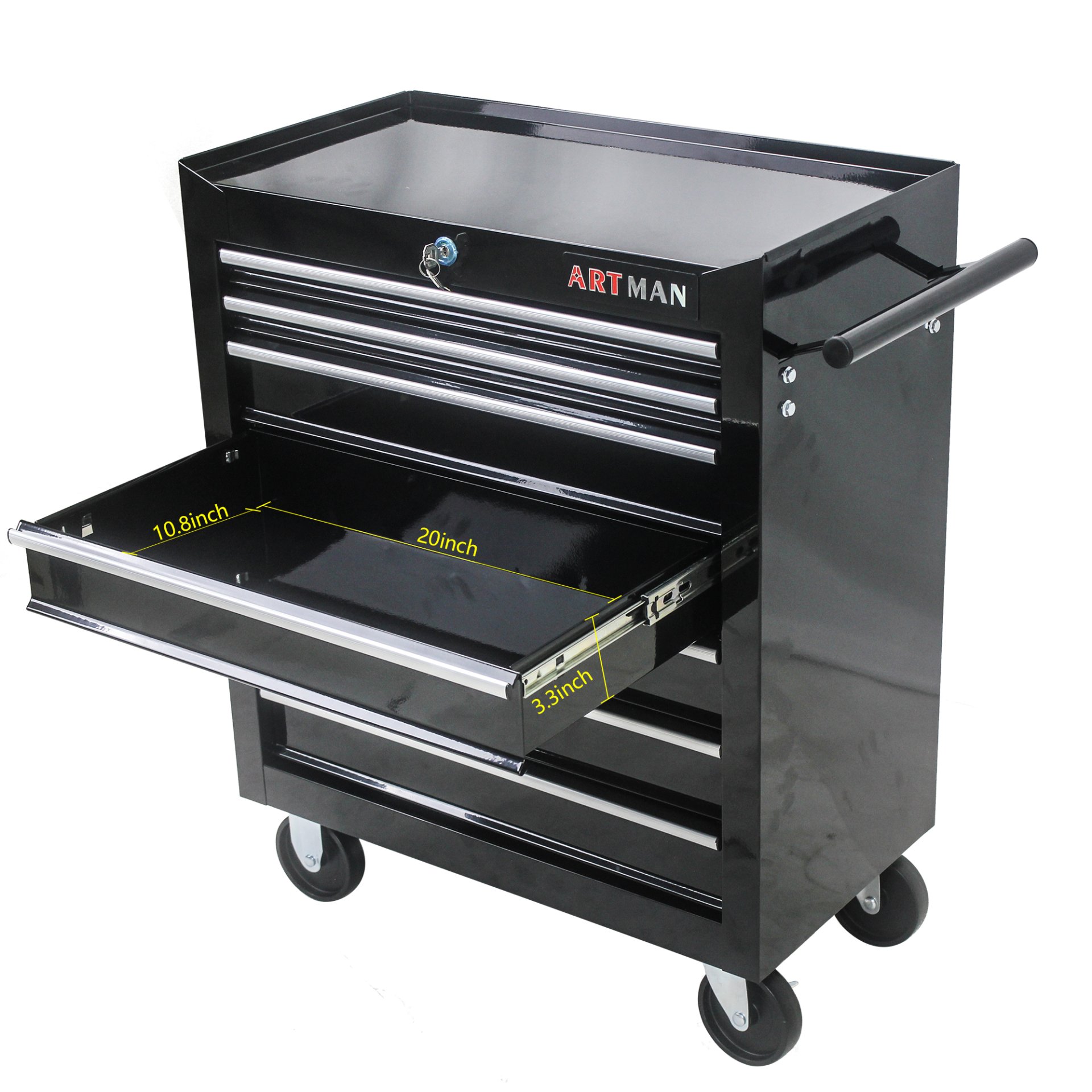 7 Drawers Multifunctional Tool Cart With Wheels - Black - Image 5