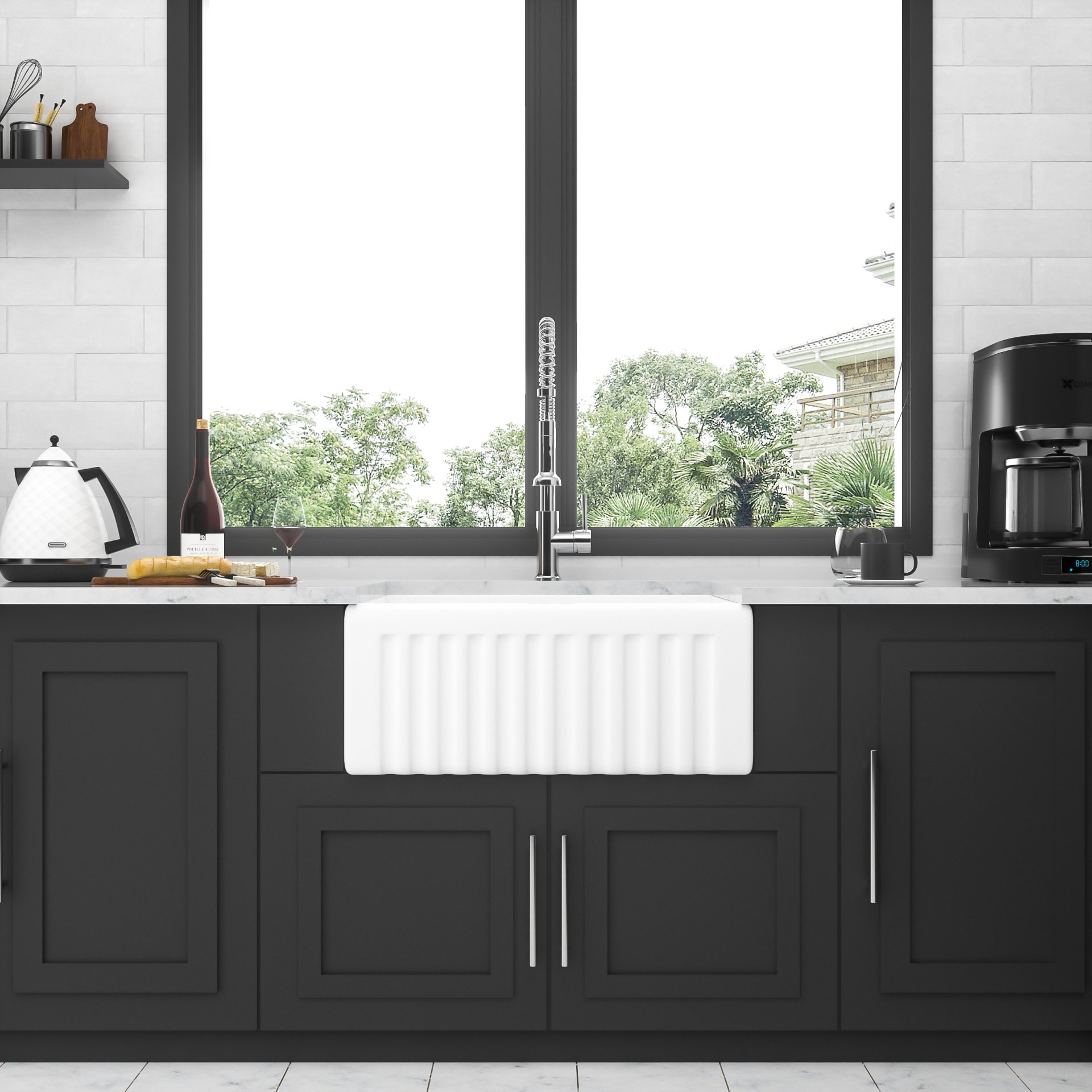 Elegant Farmhouse Style Small Apron Front Ceramic Kitchen Sink 24" Single Bowl Reversible Design - White - Image 5