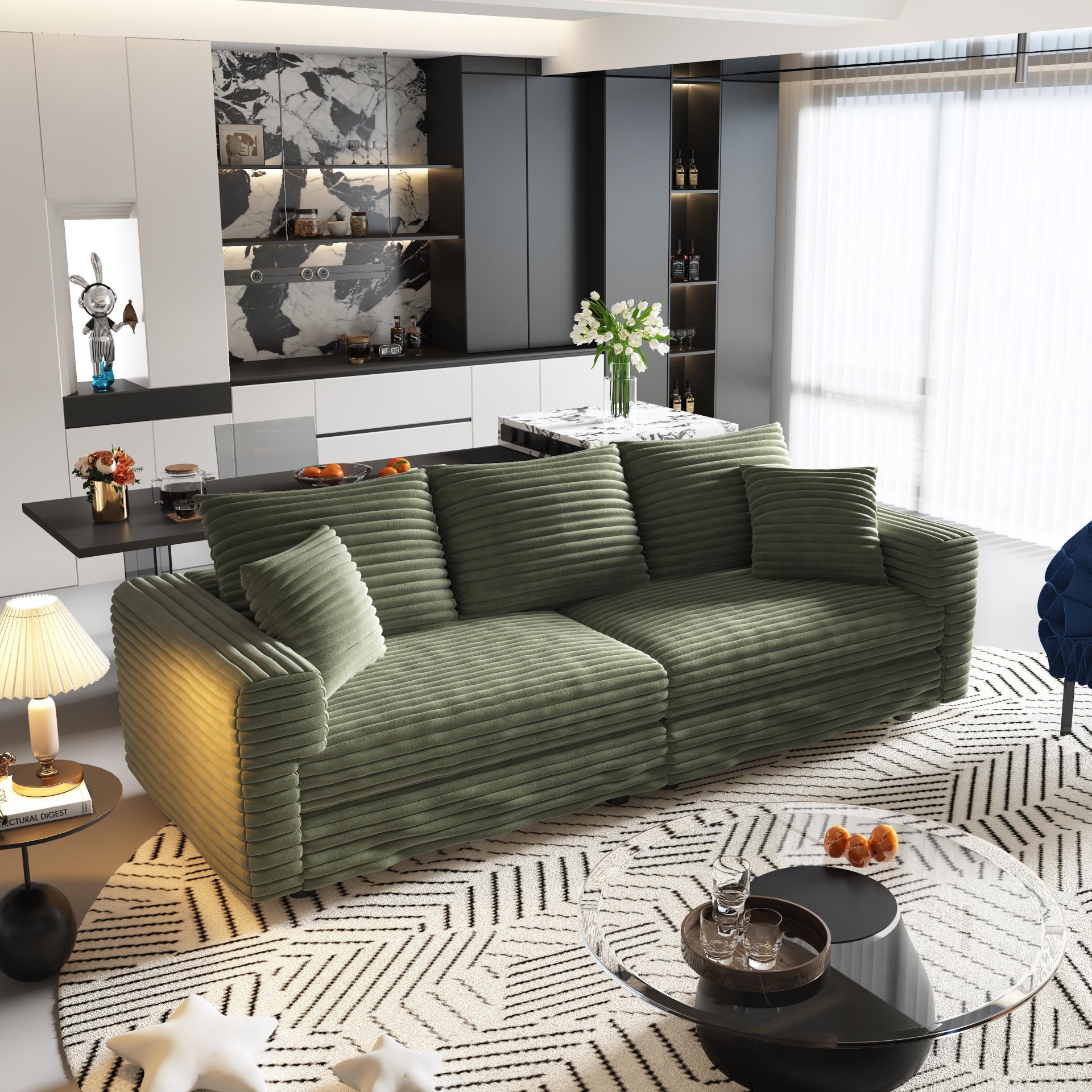 3 Seat Sofa, Convertible Deep Seat Sofa Lounge Chair For Living Room - Green - Image 9