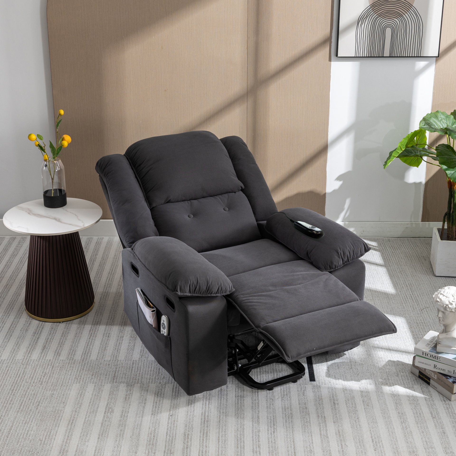 Massage Recliner, Power Lift Chair With Adjustable Massage And Heating Function, Recliner Chair With Infinite Position And Side Pocket - Gray - Image 10