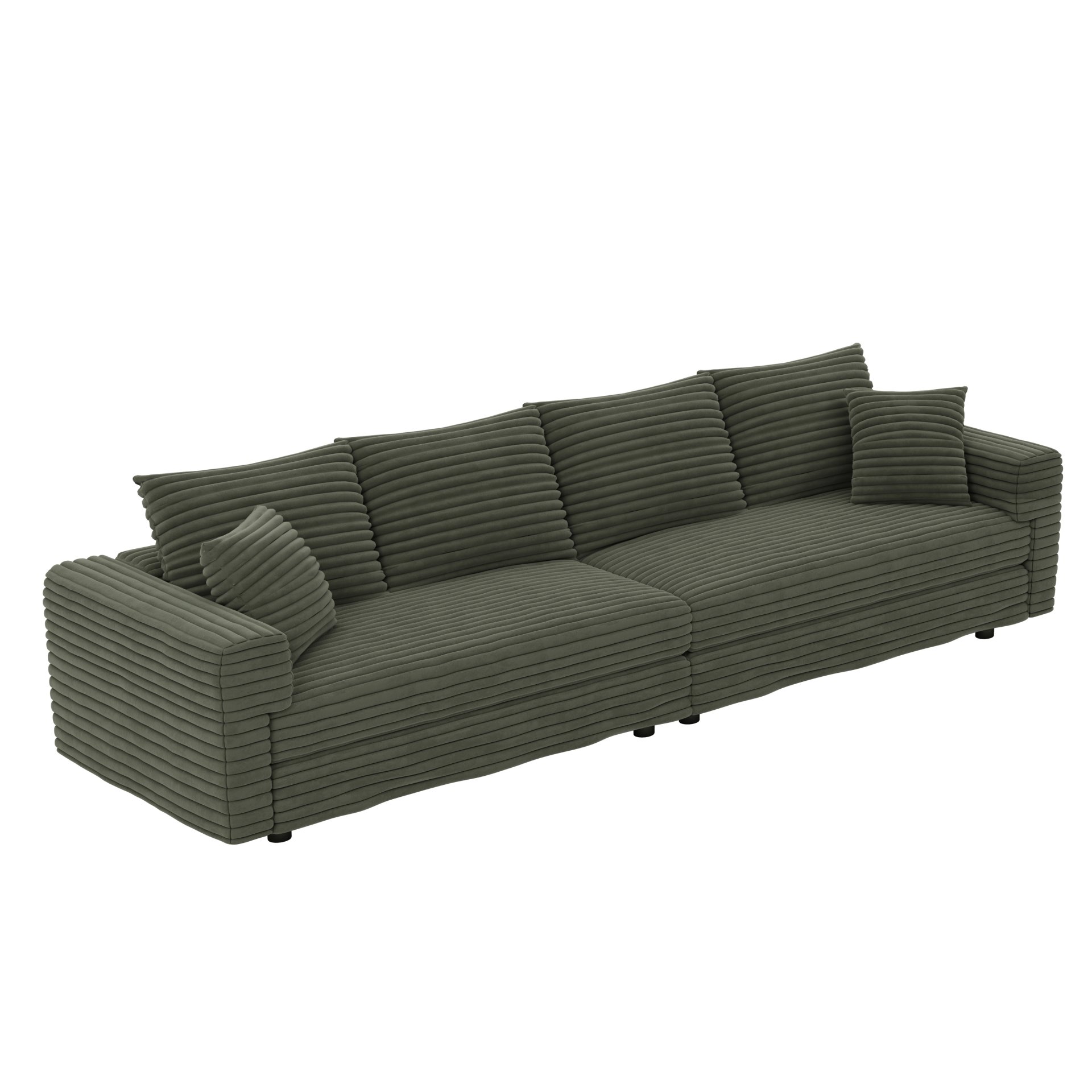 4 Seat Sofa, Deep Seat Couches With Soft Pillows And Movable Ottoman, Convertible Sofa Lounge Chair, For Living Room - Green - Image 9